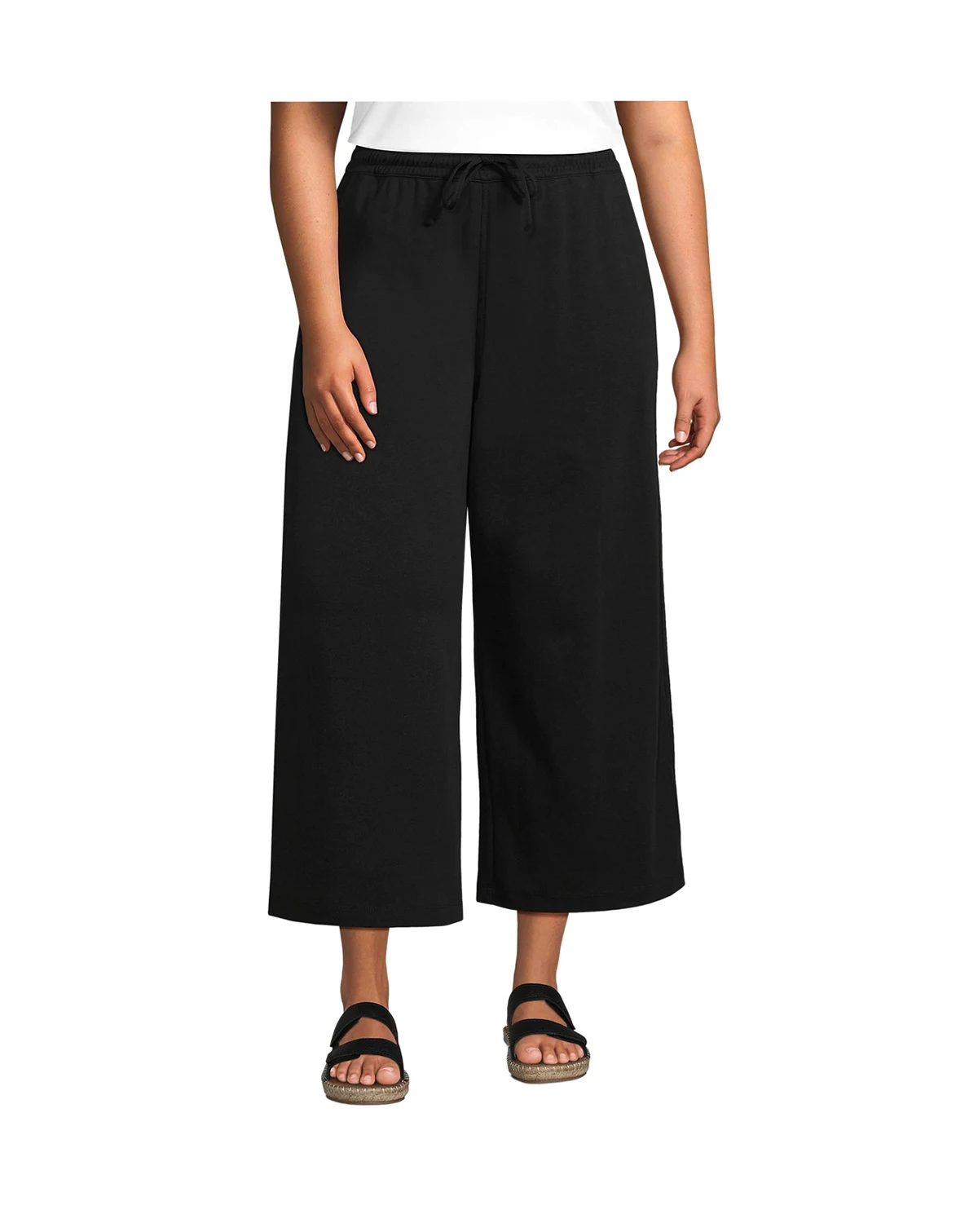 Women's Plus Size Sport Knit Elastic Waist Wide Leg Crop Pants