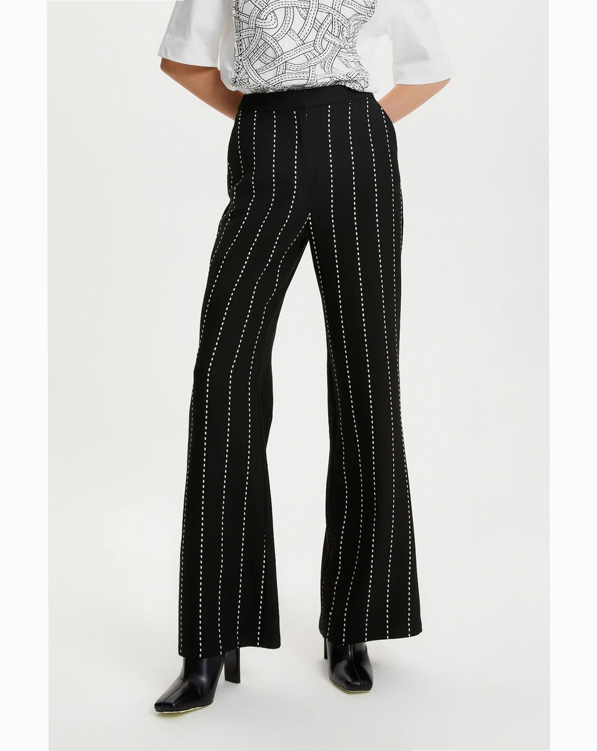 High Waisted Pintuck Stitched Pants