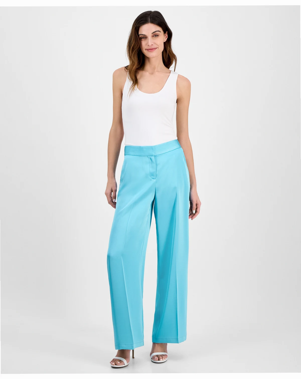 Women's Satin Mid-Rise Wide-Leg Pants
