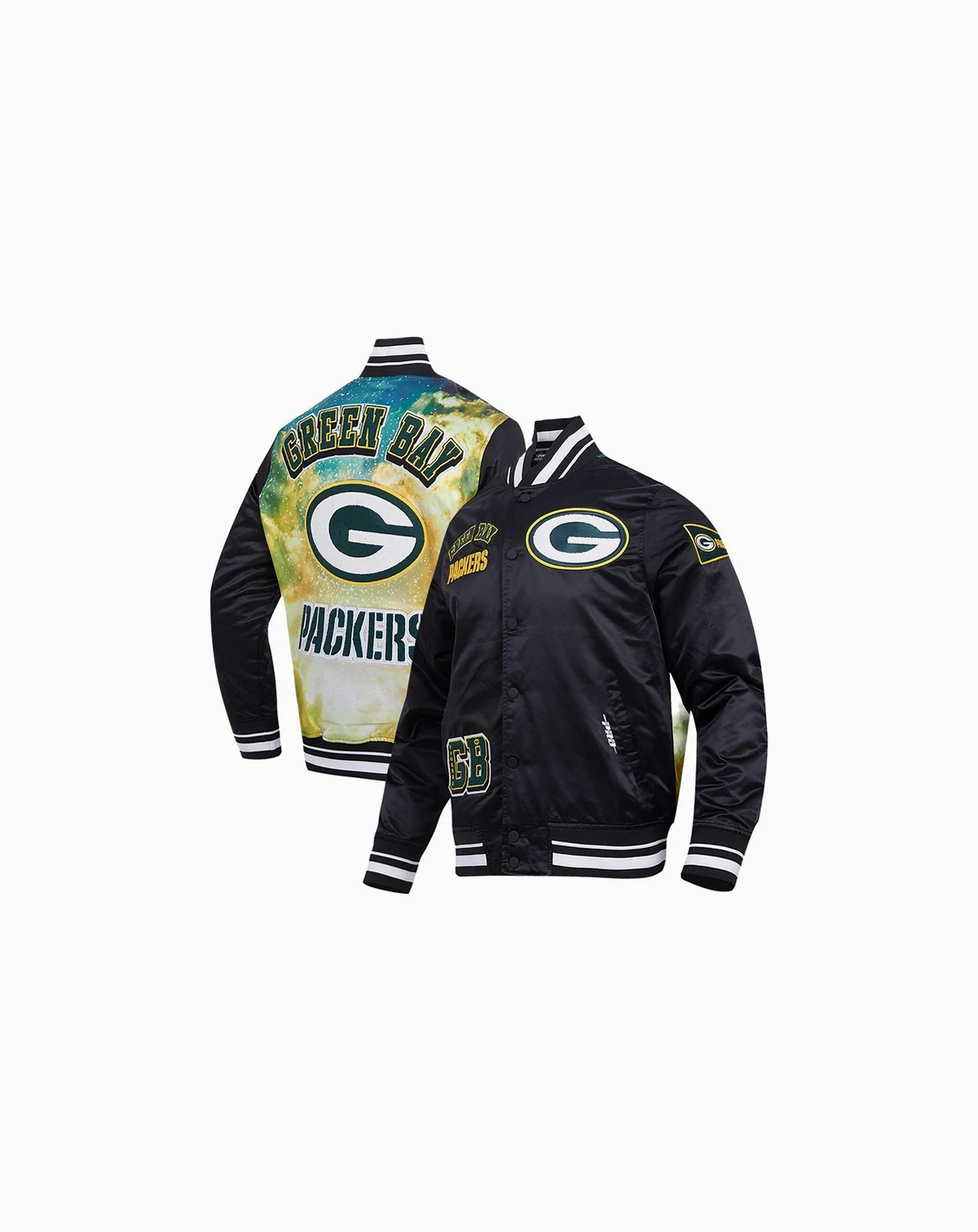 Men's Black Green Bay Packers Sublimated Satin Full-Snap Jacket