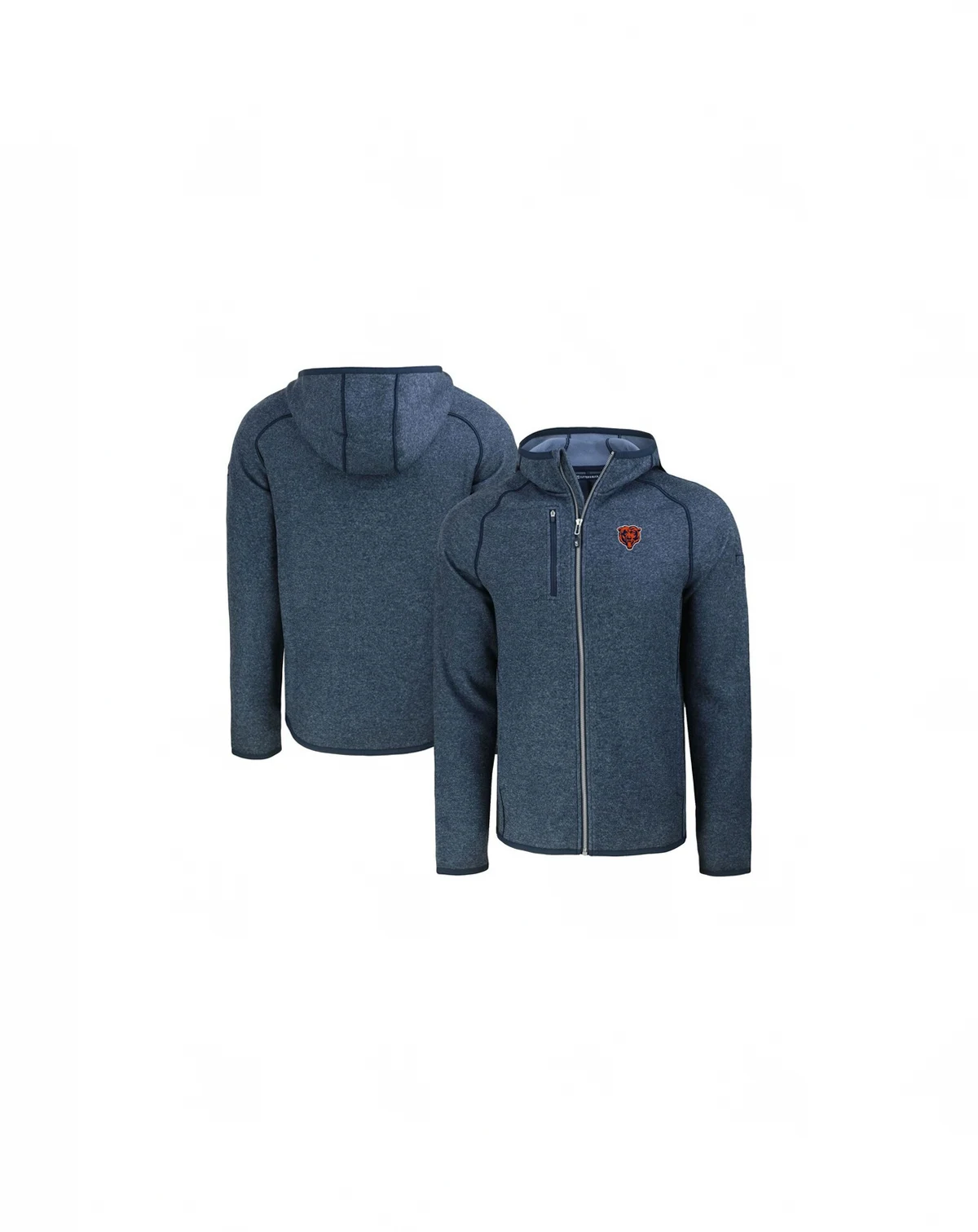 Men's Heather Navy Chicago Bears Throwback Mainsail Sweater-Knit Full-Zip Hoodie