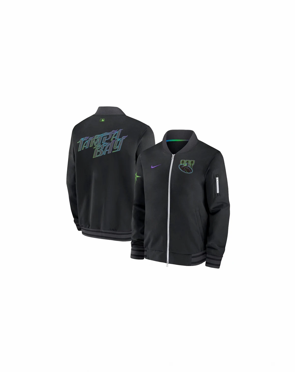Men's Black Tampa Bay Rays 2024 City Connect Authentic Collection Game Time Full-Zip Bomber Jacket