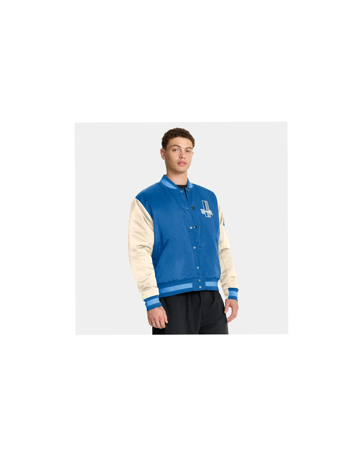 Men's Blue/Cream Detroit Lions Rewind Legacy Full-Snap Bomber Jacket