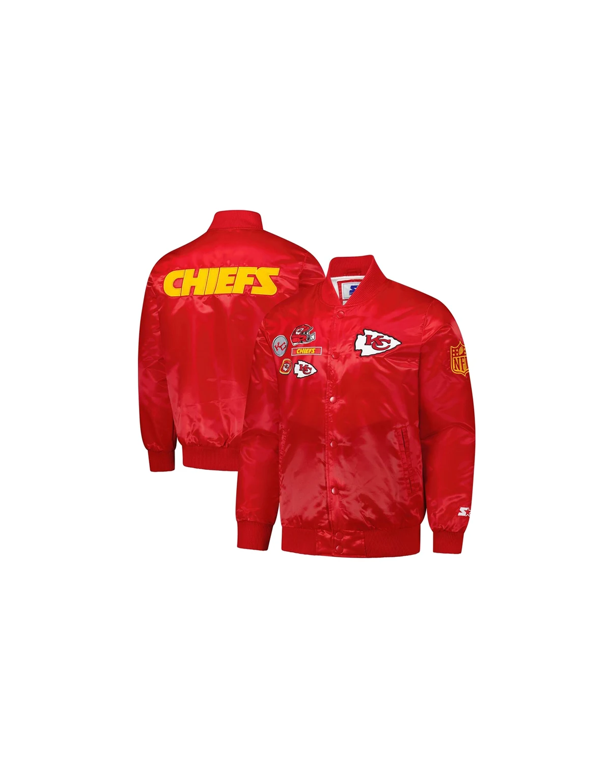 Men's Red Kansas City Chiefs Exclusive Satin Full-Snap Varsity Jacket