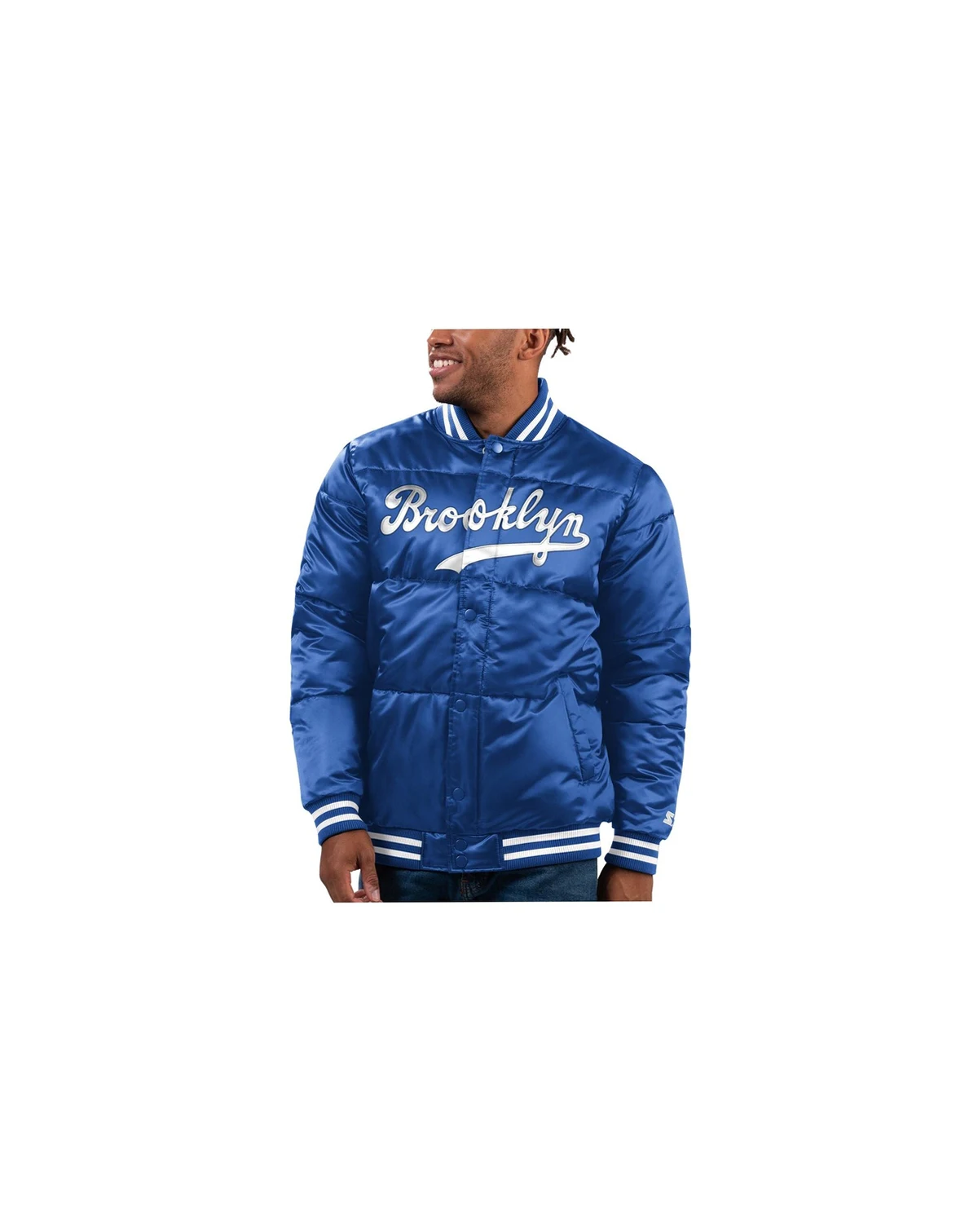 Men's Royal Brooklyn Dodgers Cooperstown Collection Bronx Satin Full-Snap Varsity Bomber Jacket