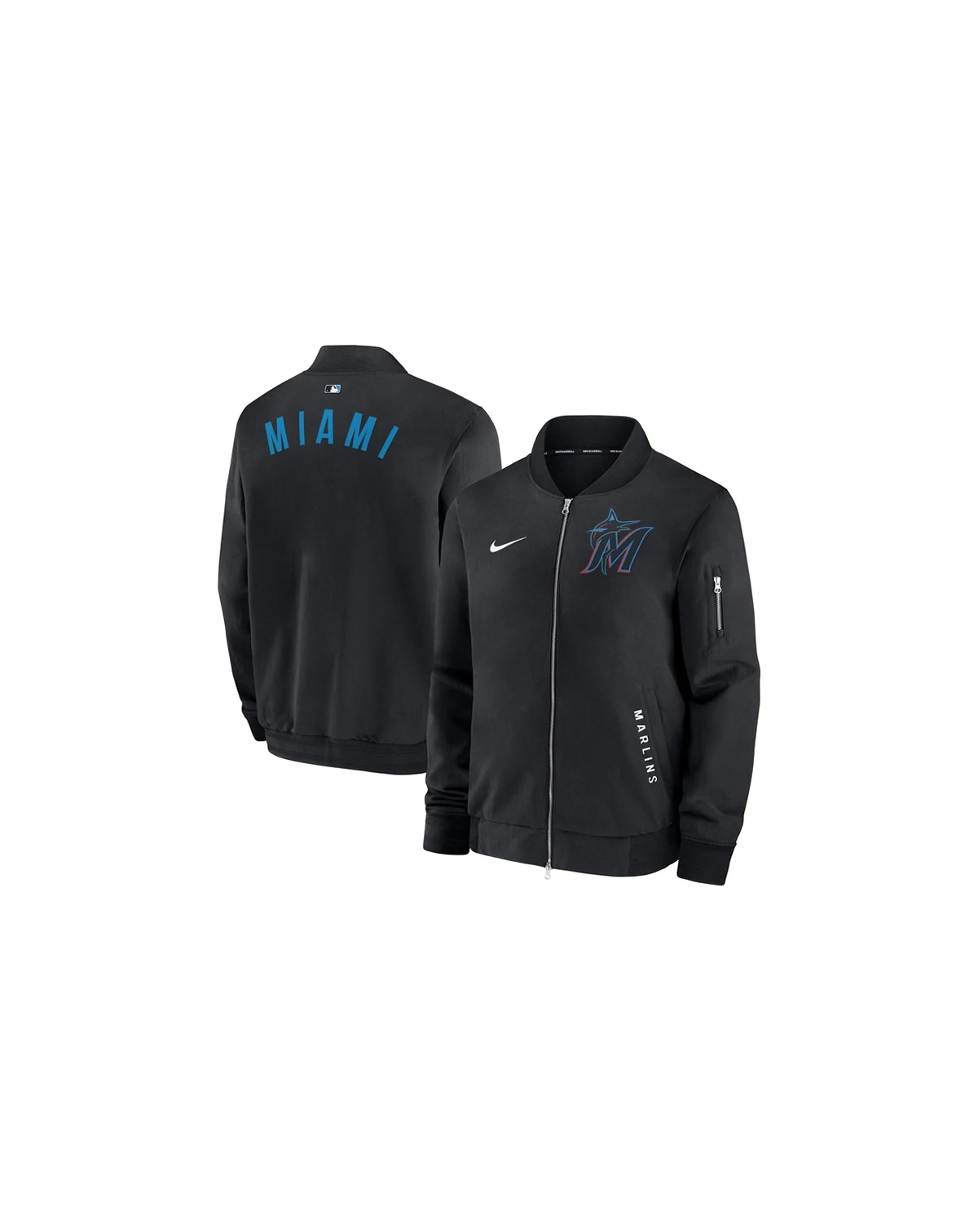 Men's Black Miami Marlins Authentic Collection Dugout Full-Zip Bomber Jacket