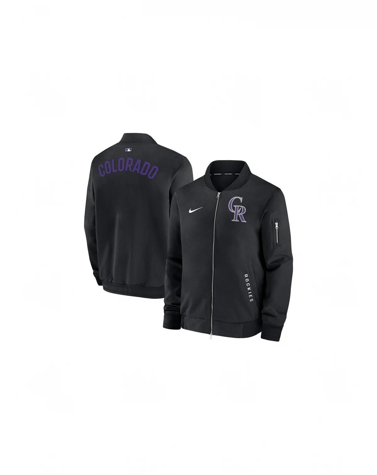 Men's Black Colorado Rockies Authentic Collection Dugout Full-Zip Bomber Jacket