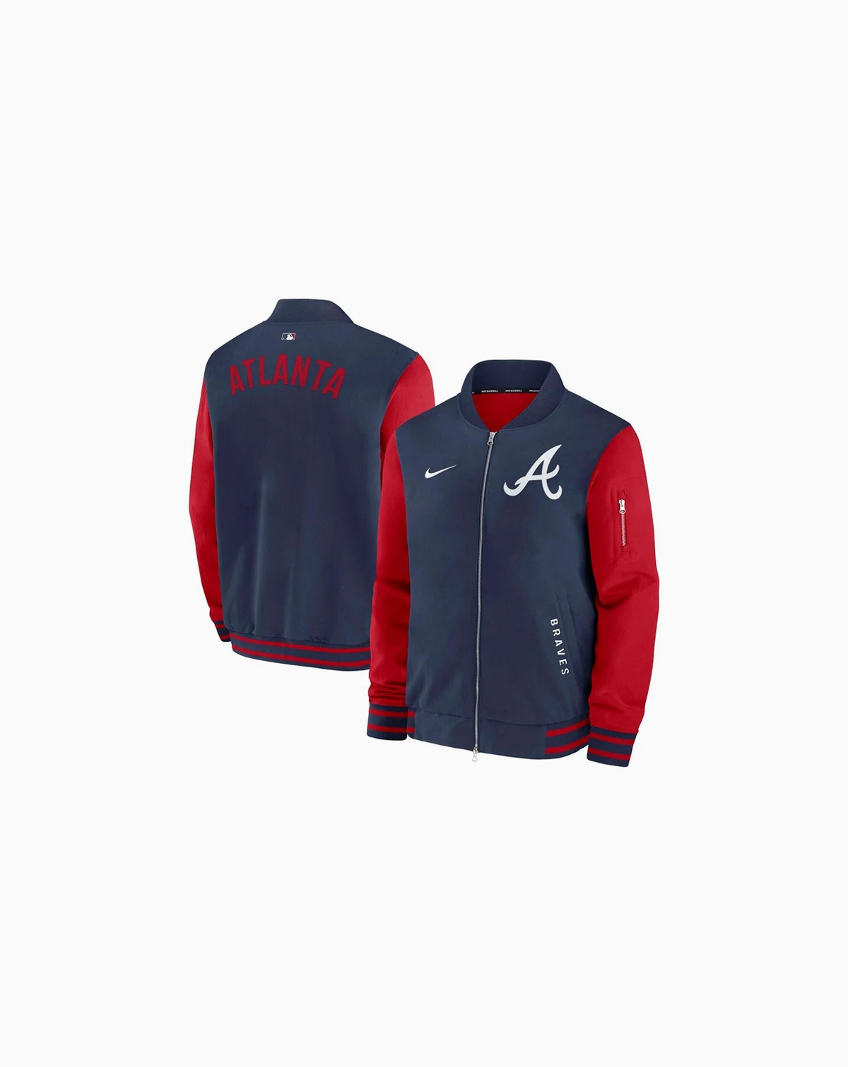 Men's Navy/Red Atlanta Braves Authentic Collection Dugout Full-Zip Bomber Jacket