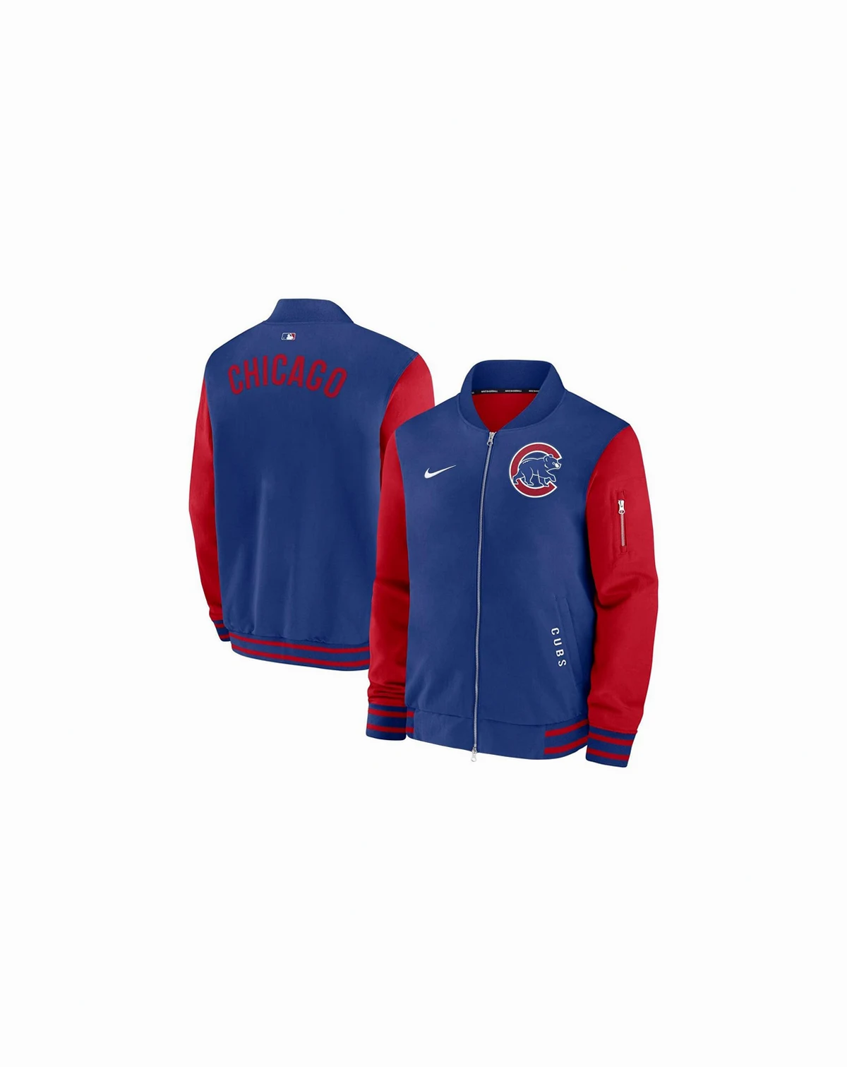 Men's Royal/Red Chicago Cubs Authentic Collection Dugout Full-Zip Bomber Jacket