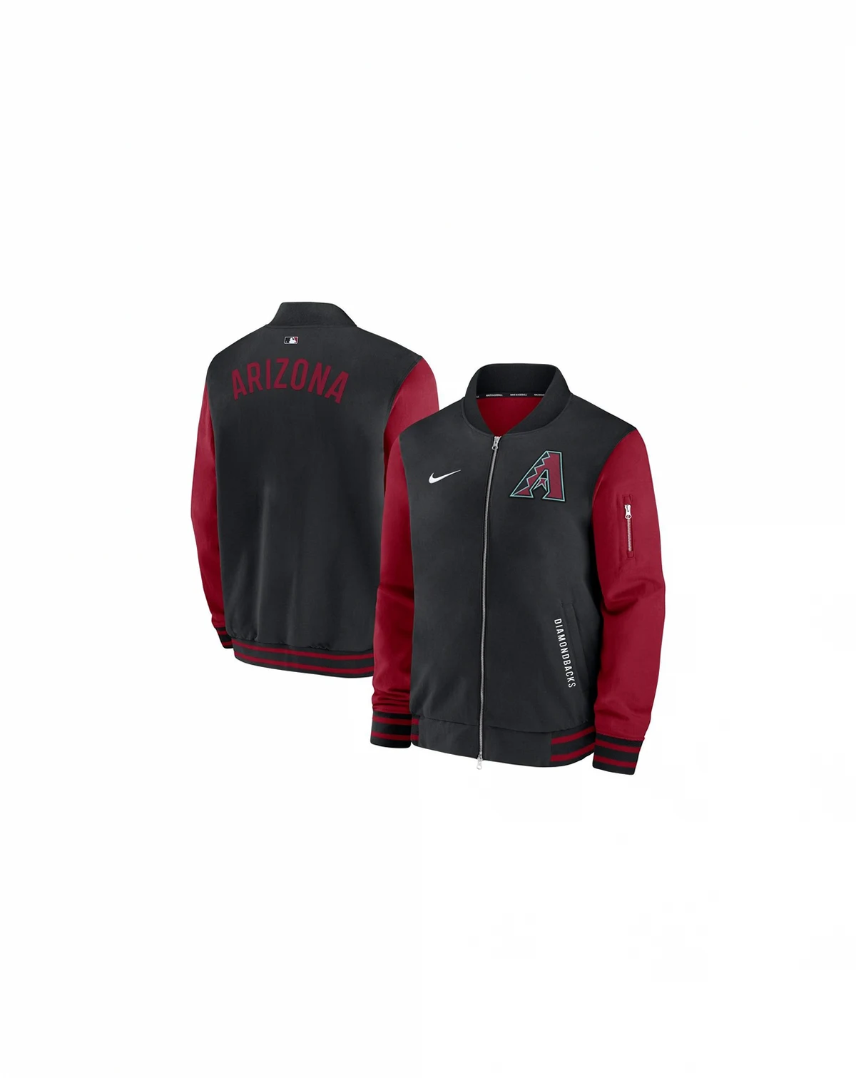 Men's Black/Red Arizona Diamondbacks Authentic Collection Dugout Full-Zip Bomber Jacket