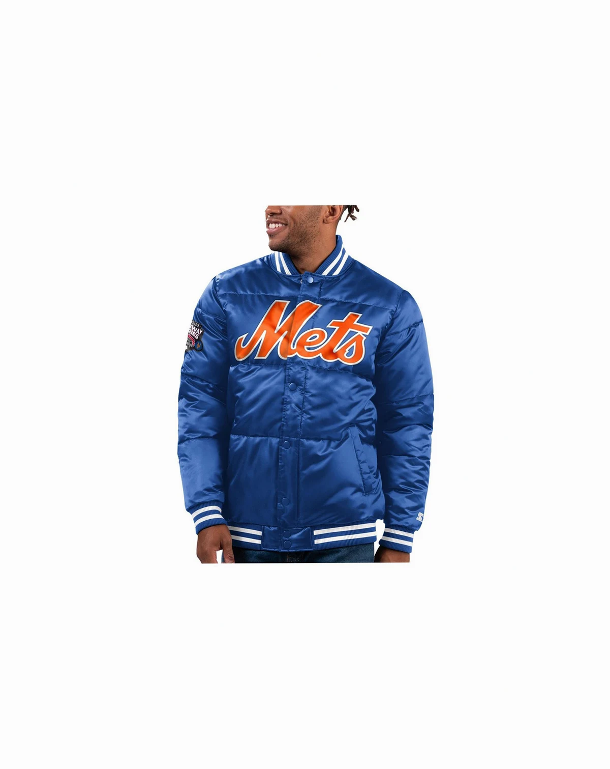 Men's Royal New York Mets Bronx Satin Full-Snap Bomber Jacket