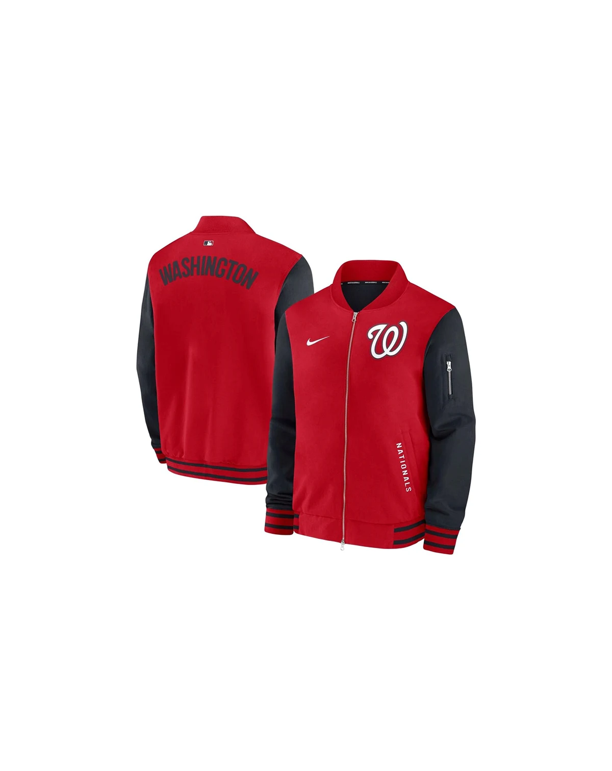 Men's Red/Navy Washington Nationals Authentic Collection Dugout Full-Zip Bomber Jacket