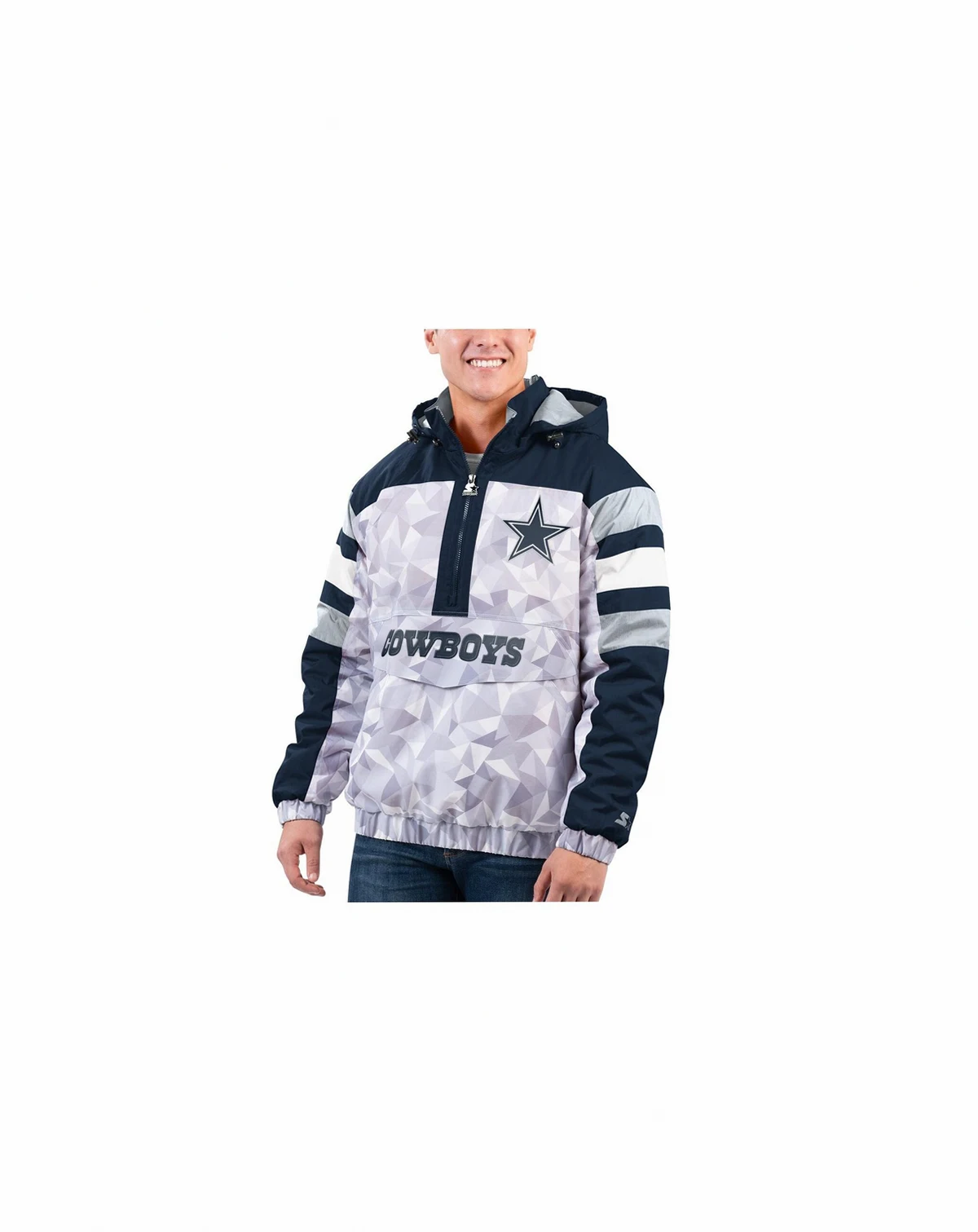Men's White, Navy Dallas Cowboys Thursday Night Gridiron Raglan Half-Zip Hooded Jacket