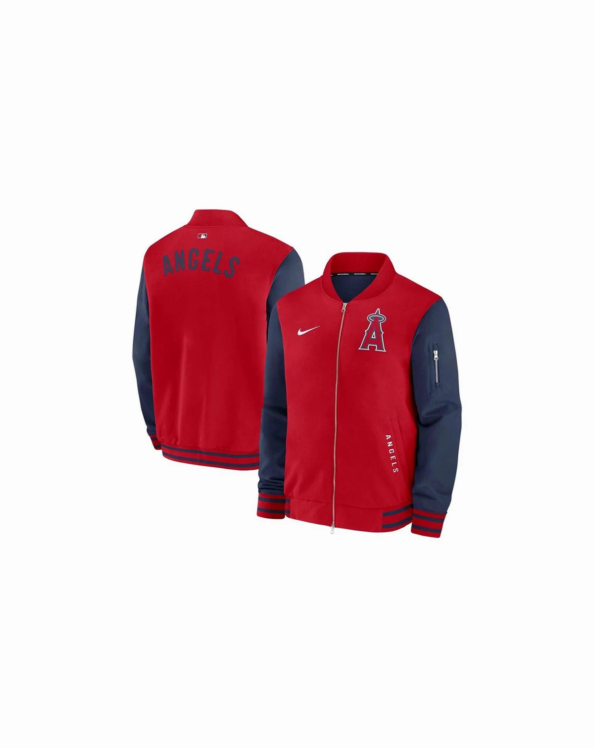 Men's Red/Navy Los Angeles Angels Authentic Collection Dugout Full-Zip Bomber Jacket