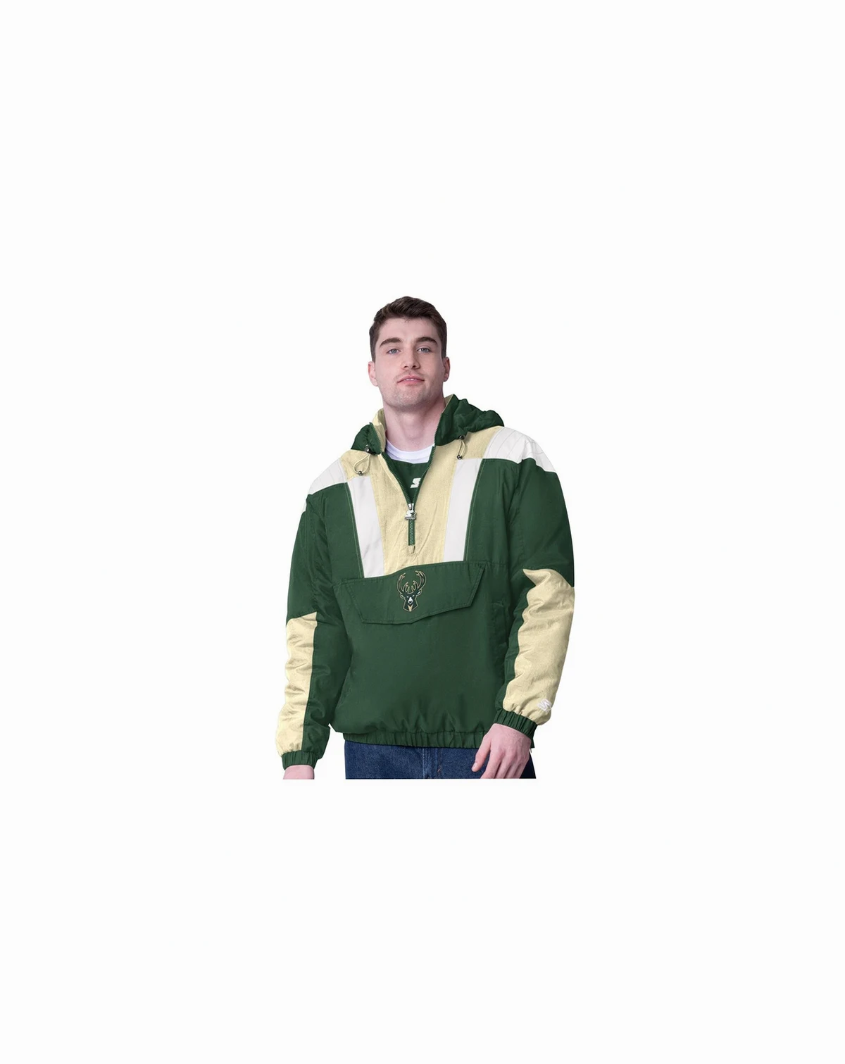 Men's Hunter Green/Cream Milwaukee Bucks Charger Half-Zip Pullover Jacket