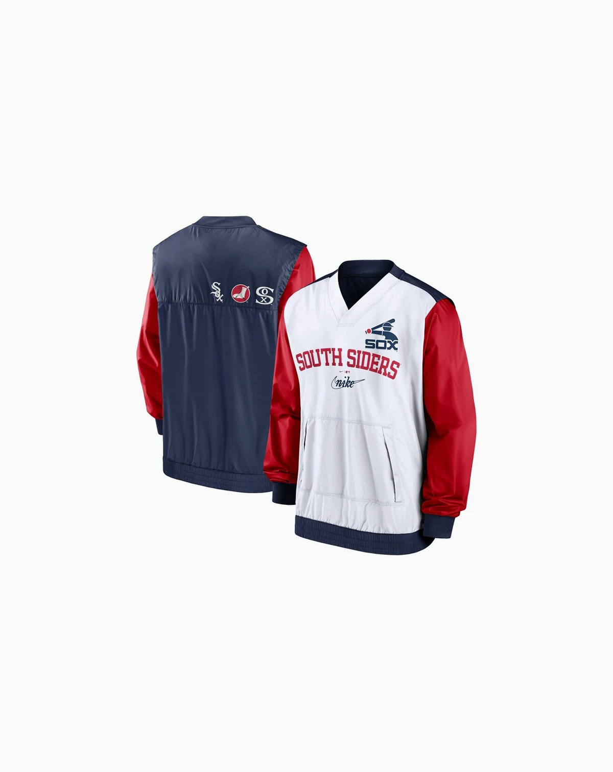 Men's White/Navy Chicago White Sox Rewind Warmup V-Neck Pullover Jacket