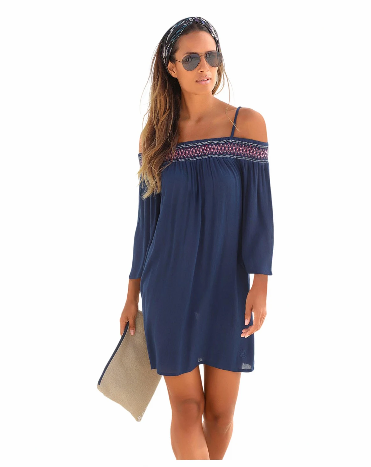 Women's Embroidered Cold Shoulder Beach Dress
