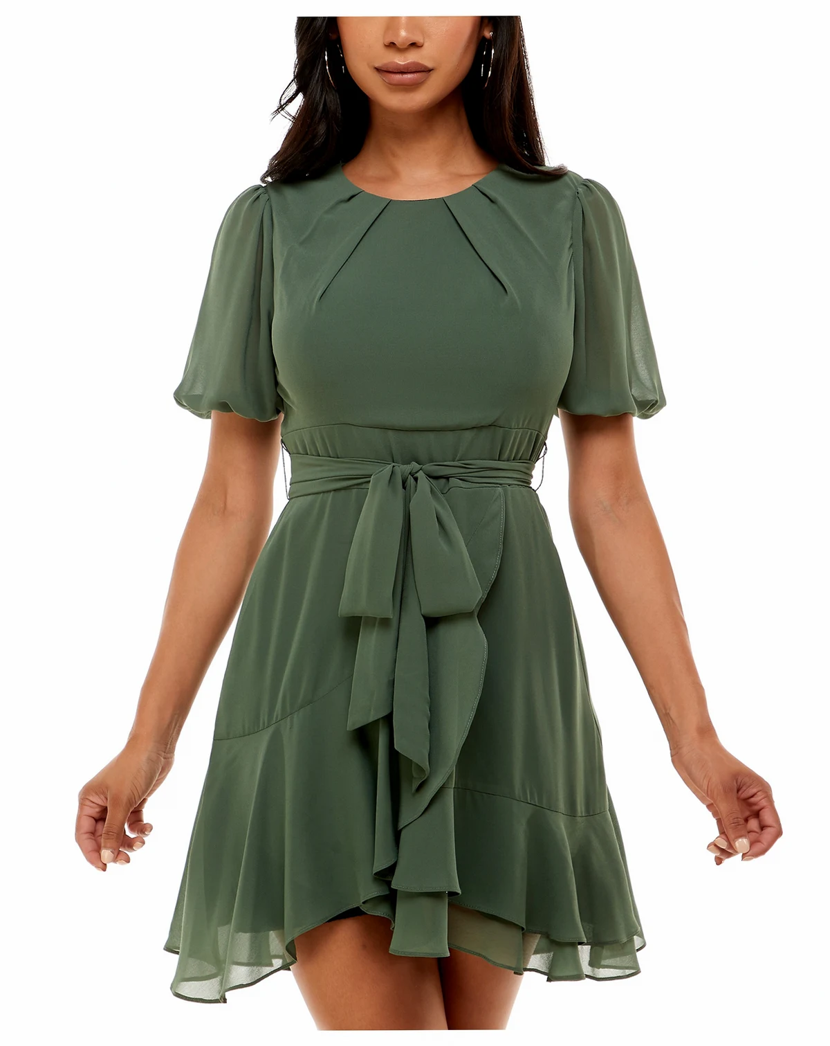 Juniors' Puff-Sleeve A-Line Dress