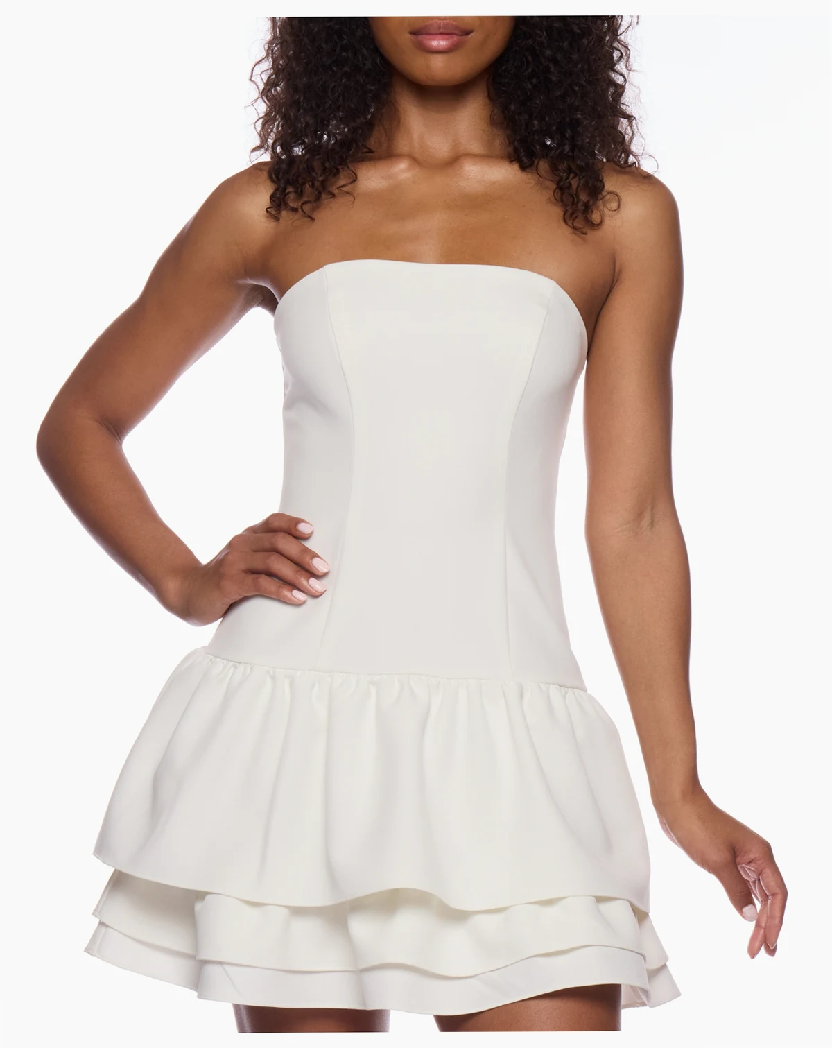 Juniors' Strapless Layered-Hem Fit & Flare Dress