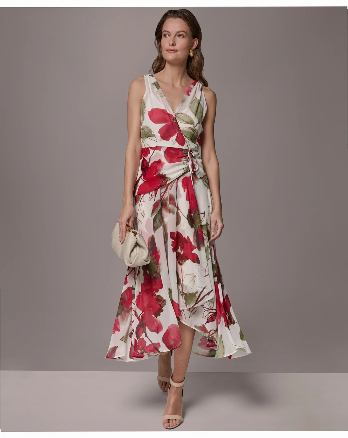Women's Floral Faux Wrap Midi Dress