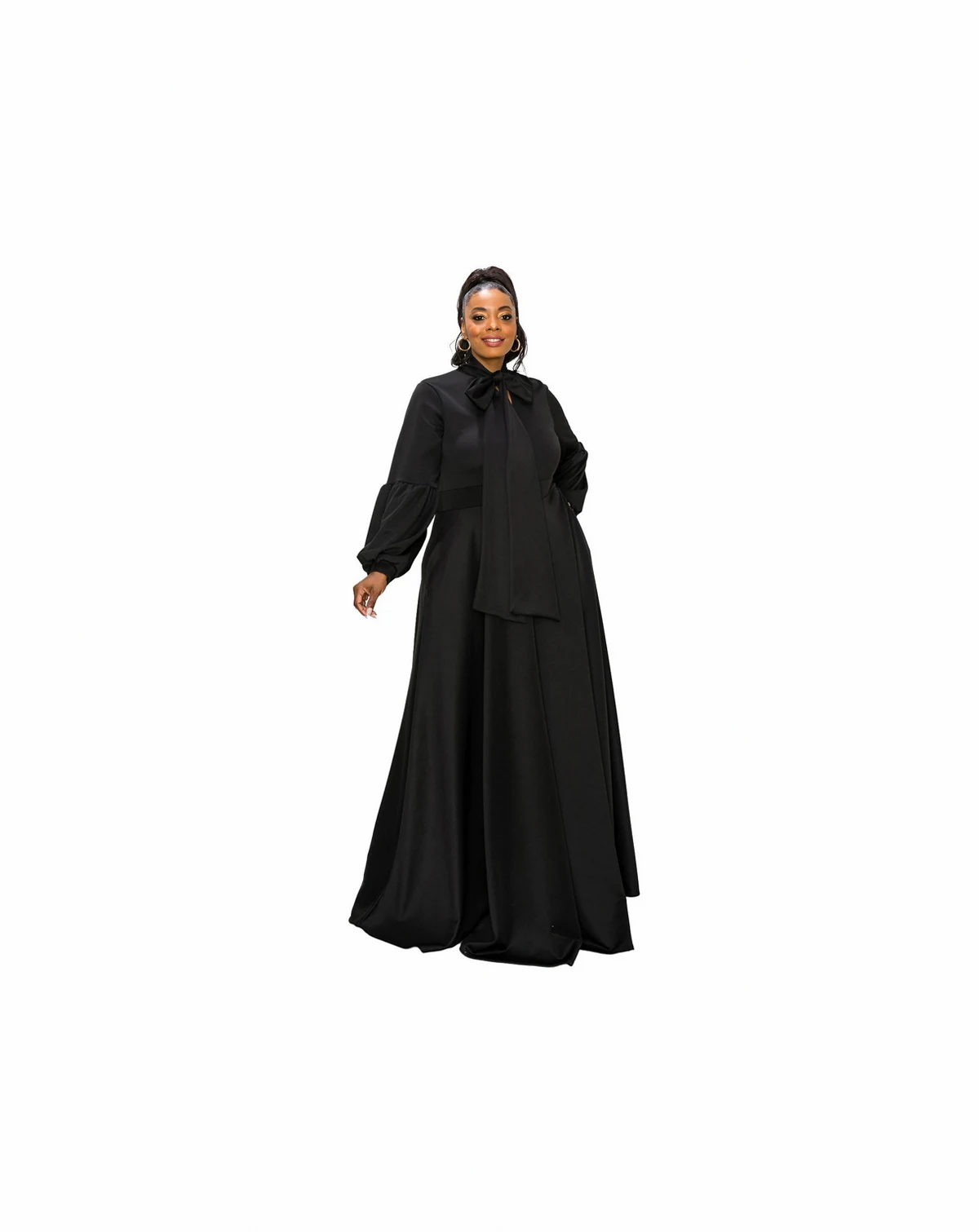 Plus Size Bella Donna Dress with Ribbon and Bishop Sleeves