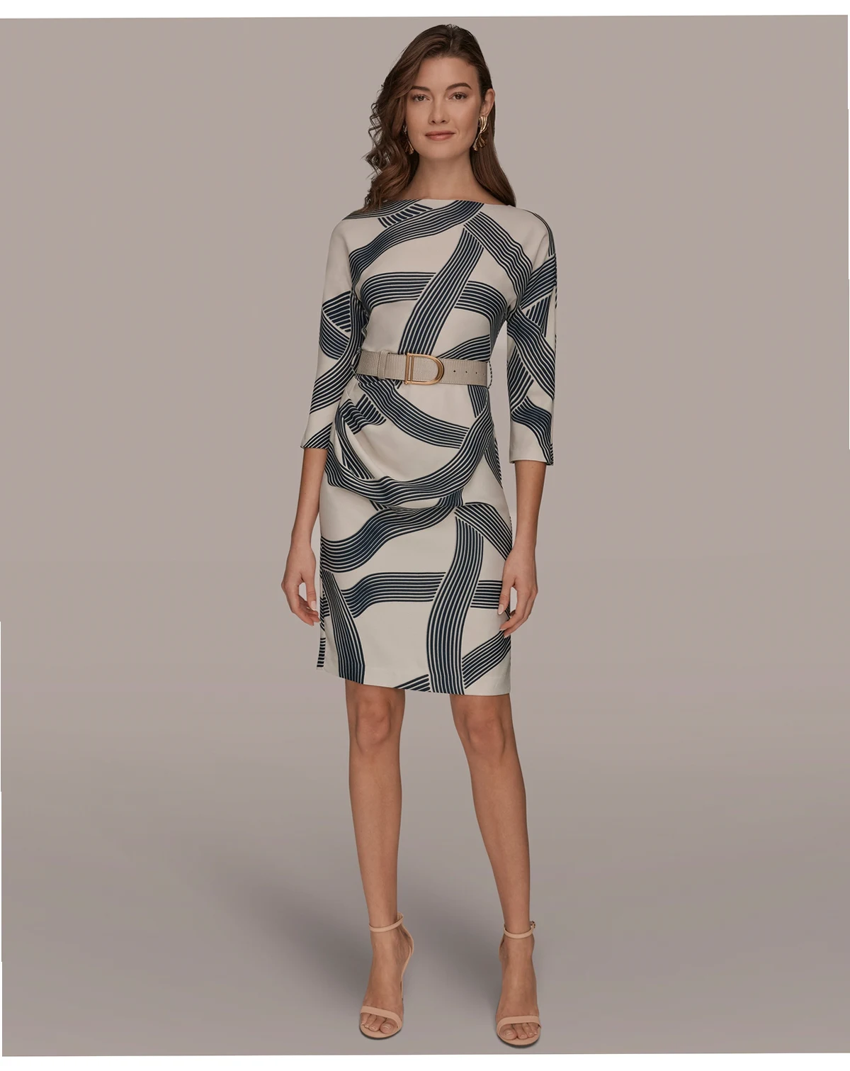 Women's Abstract Print Belted Sheath Dress