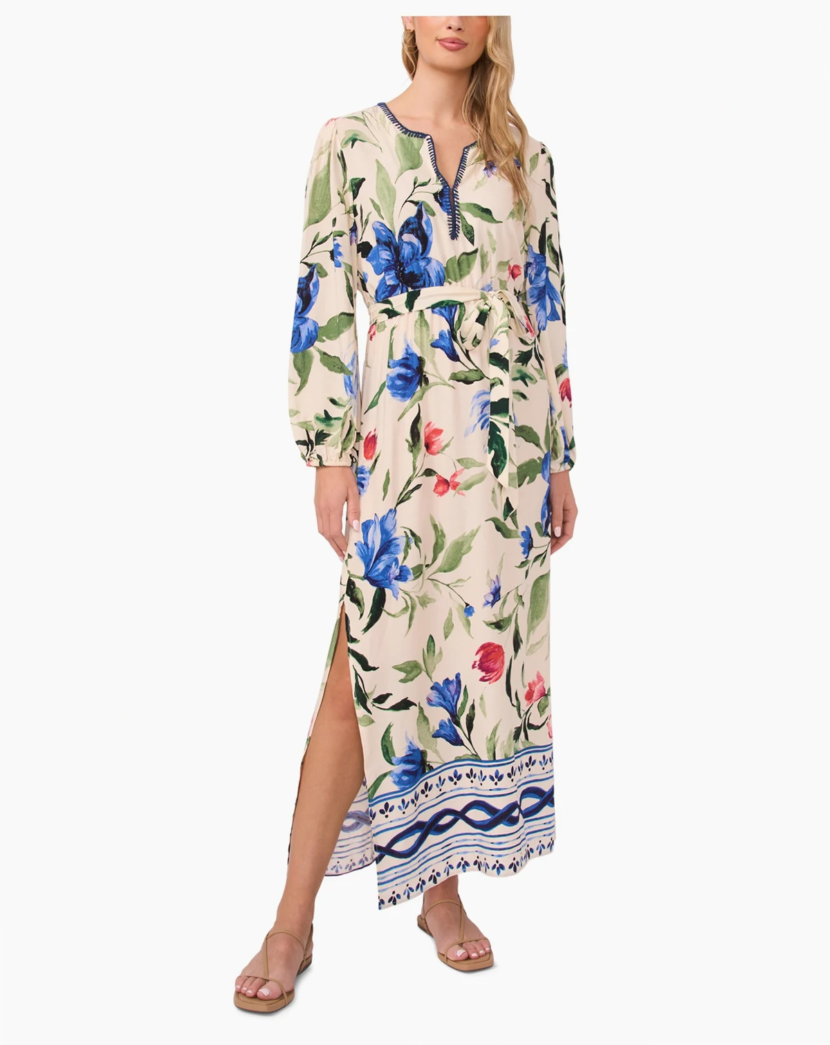 Women's V-Neck Long-Sleeve Maxi Dress