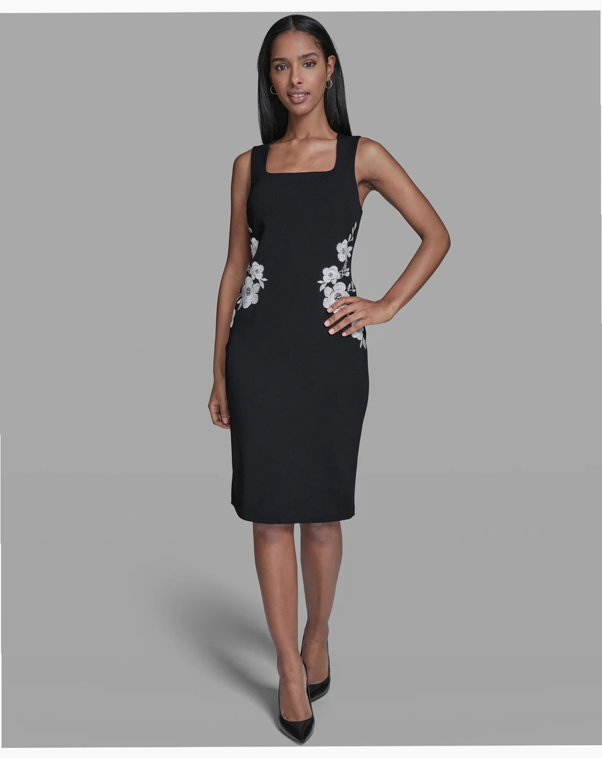 Women's Floral Embroidery Square Neck Dress