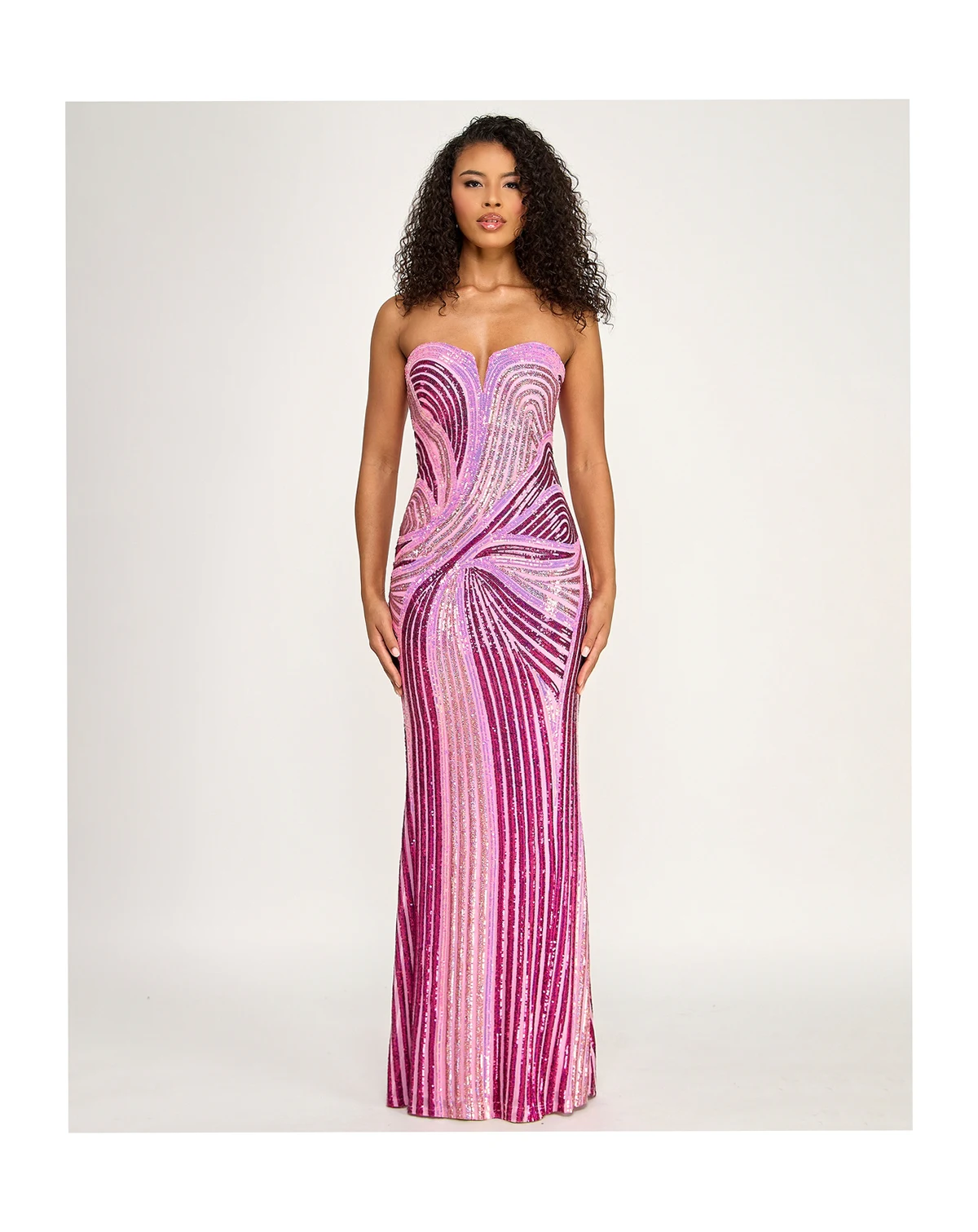 Juniors' Swirl Sequin Plunge Neck Slim Long Dress, Created for Macy's