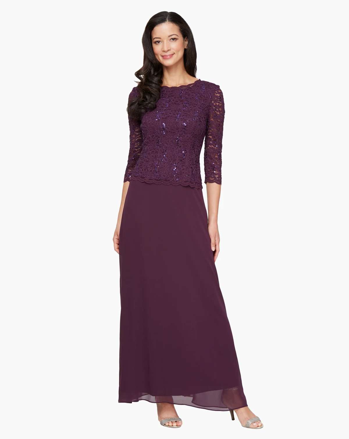Women's Sequin Embellished Lace Top Gown