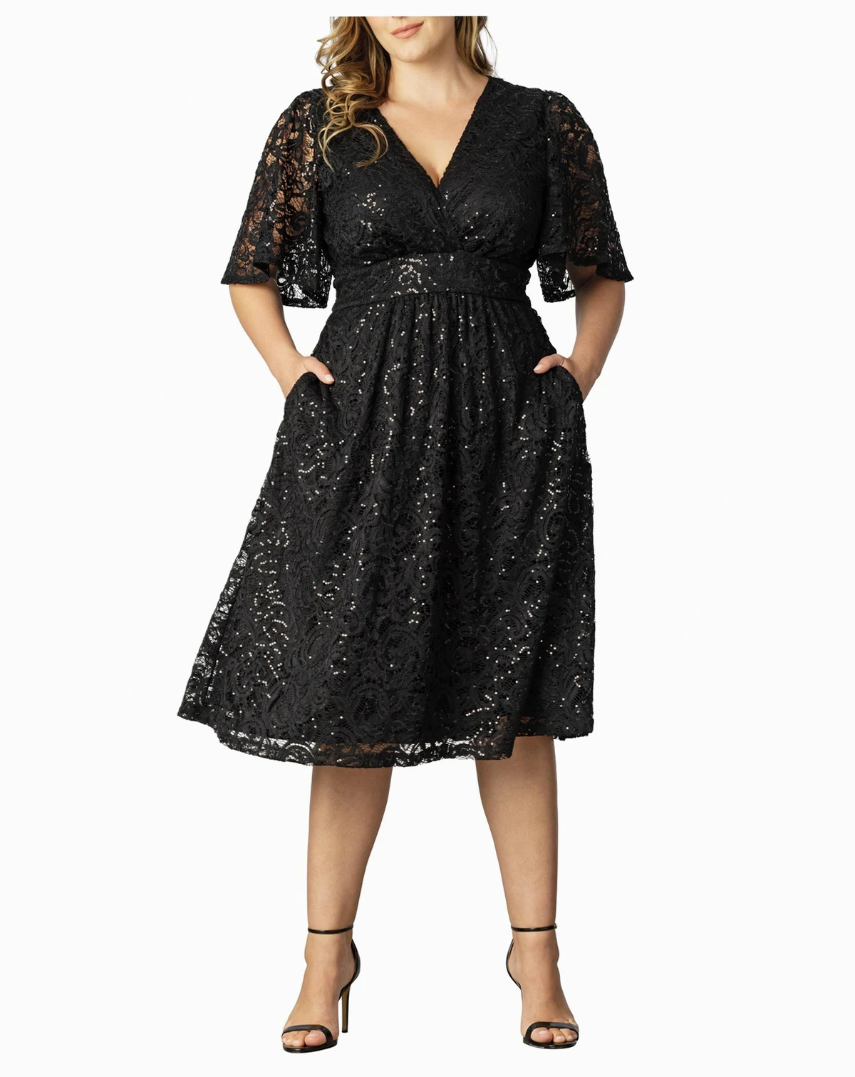 Plus Size Starry Sequin Lace Cocktail Dress