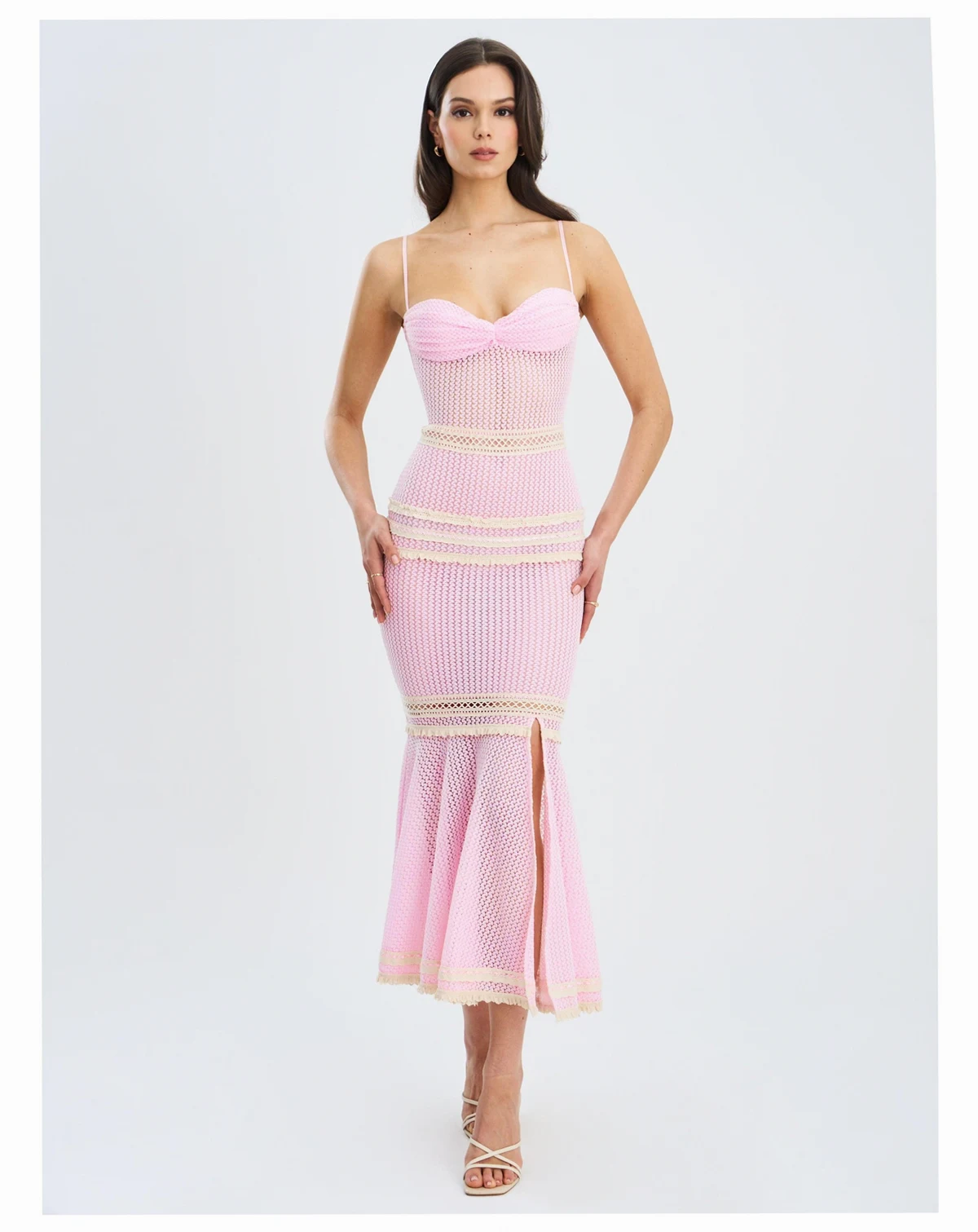 Women's Pallas Pink Lace Trim Crochet Mermaid Maxi Dress