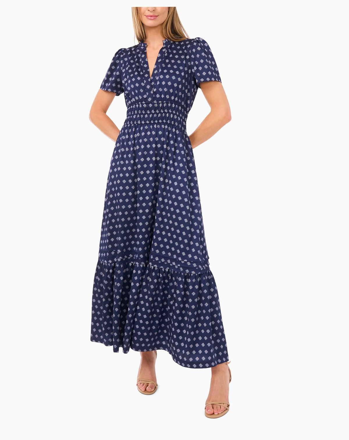 Women's V-Neck Short Sleeve Maxi Dress