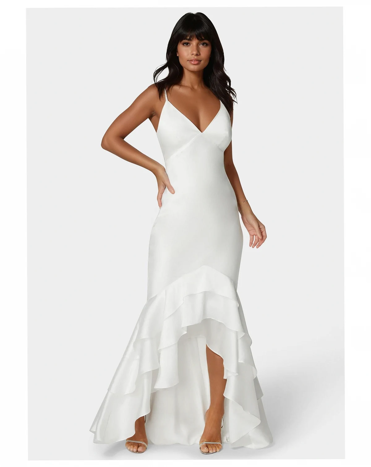 Women's Tiered Satin High Low Gown