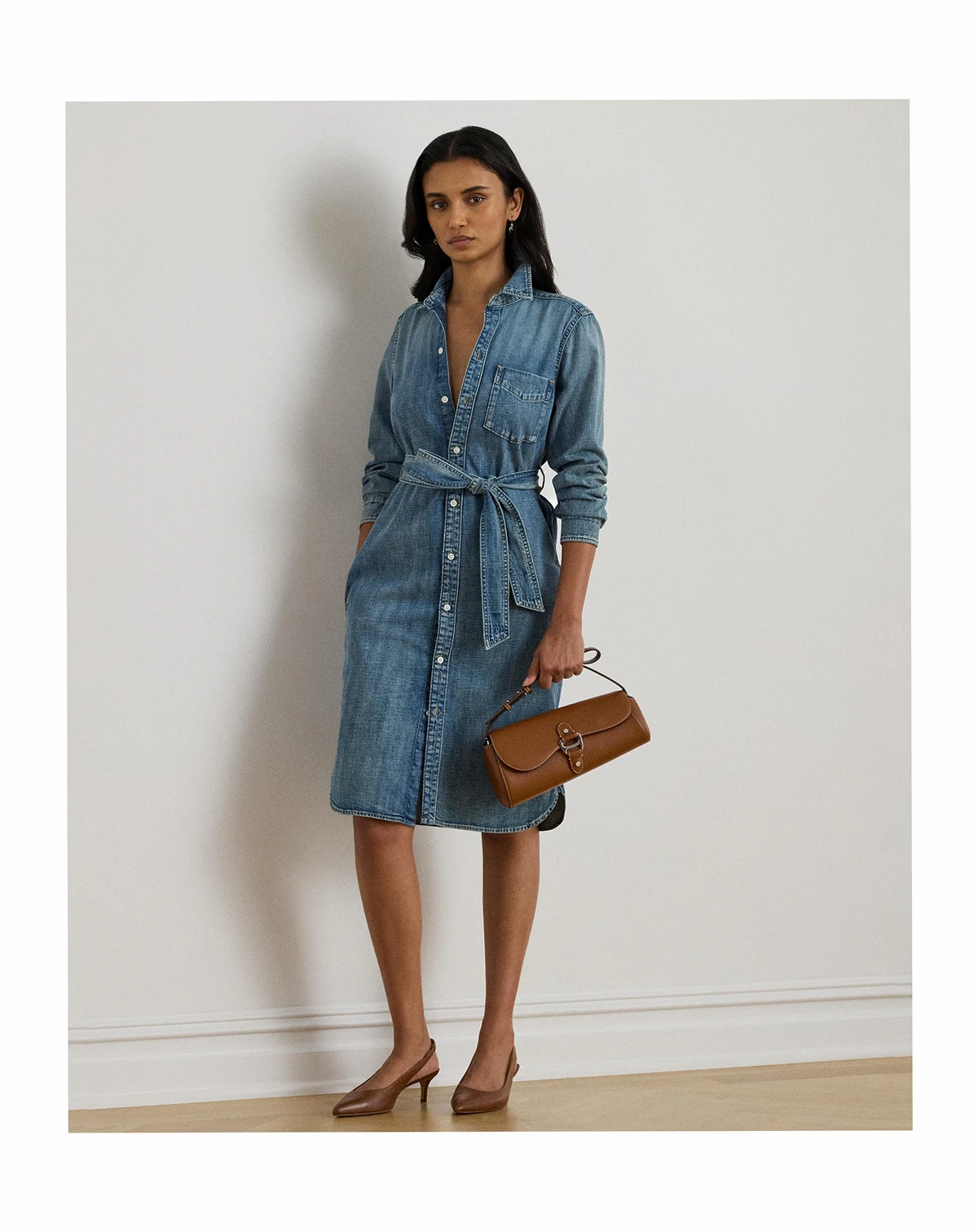 Women's Long-Sleeve Belted Shirtdress