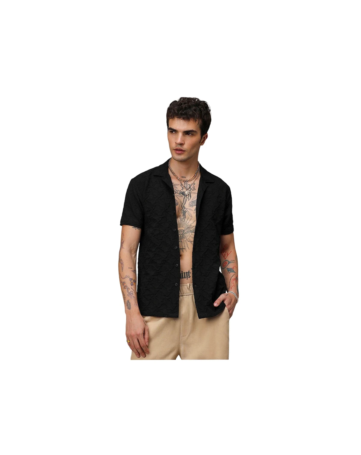 Men's Onyx Black Crumble Textured Shirt