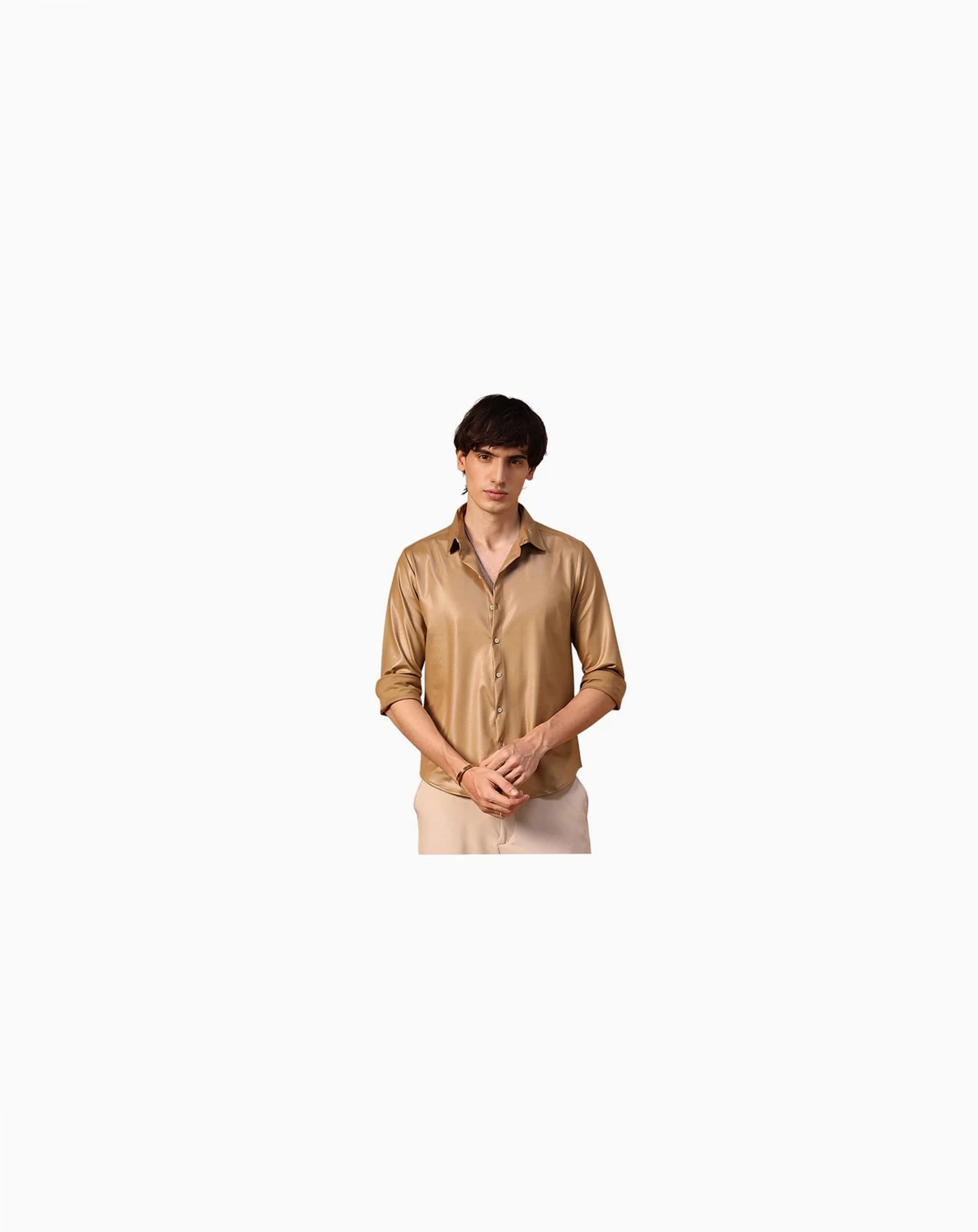 Men's Camel Brown Solid Suede Shirt