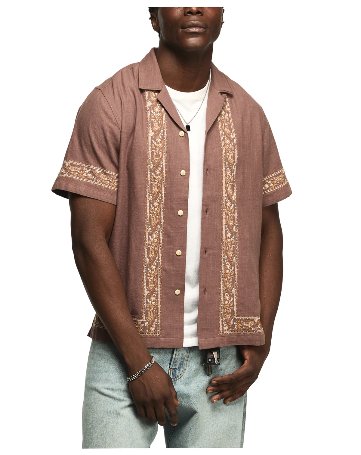 Men's Detailed Camp Collar Short Sleeve