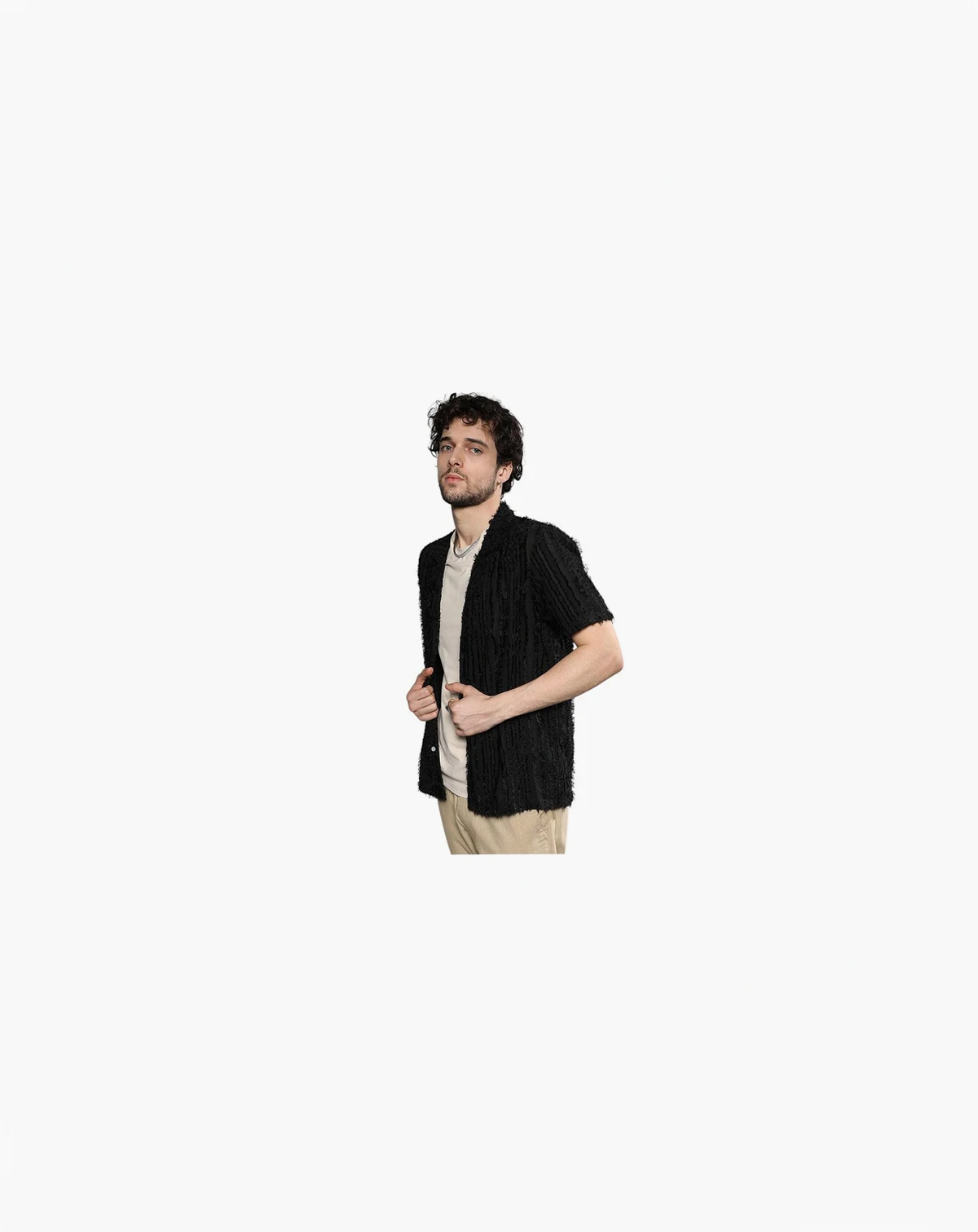 Men's Jet Black Fleece Striped Shirt