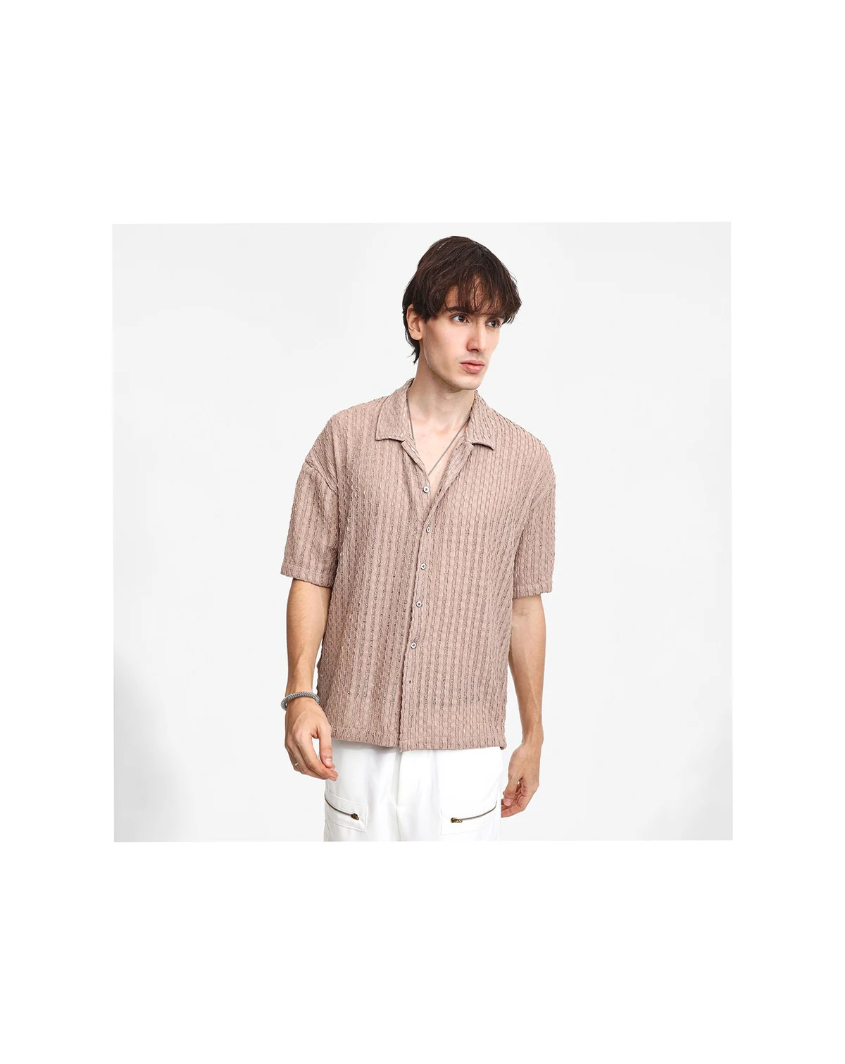 Men's Peanut Brown Striped Knit Oversized Shirt