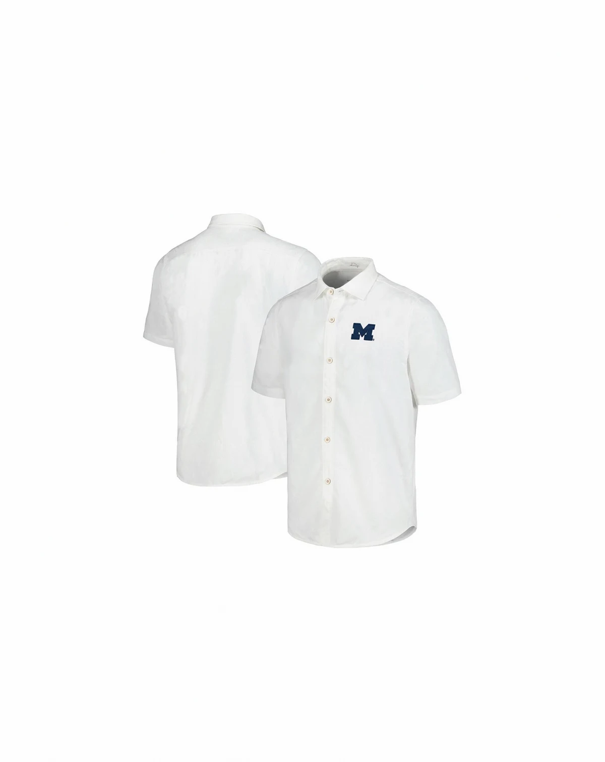 Men's White Michigan Wolverines Coconut Point Palm Vista IslandZone Camp Button-Up Shirt