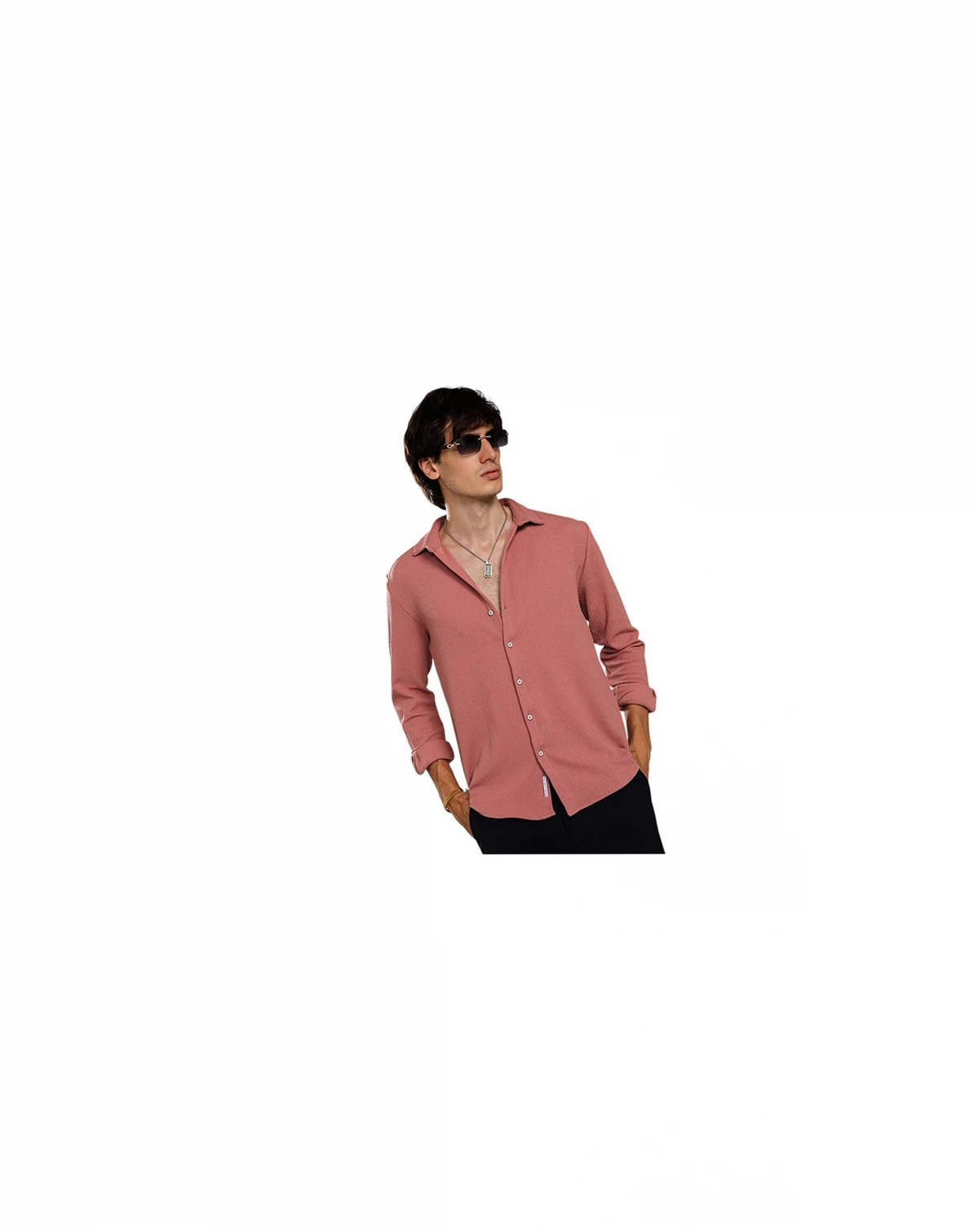 Men's Salmon Pink Stripe-Creased Shirt