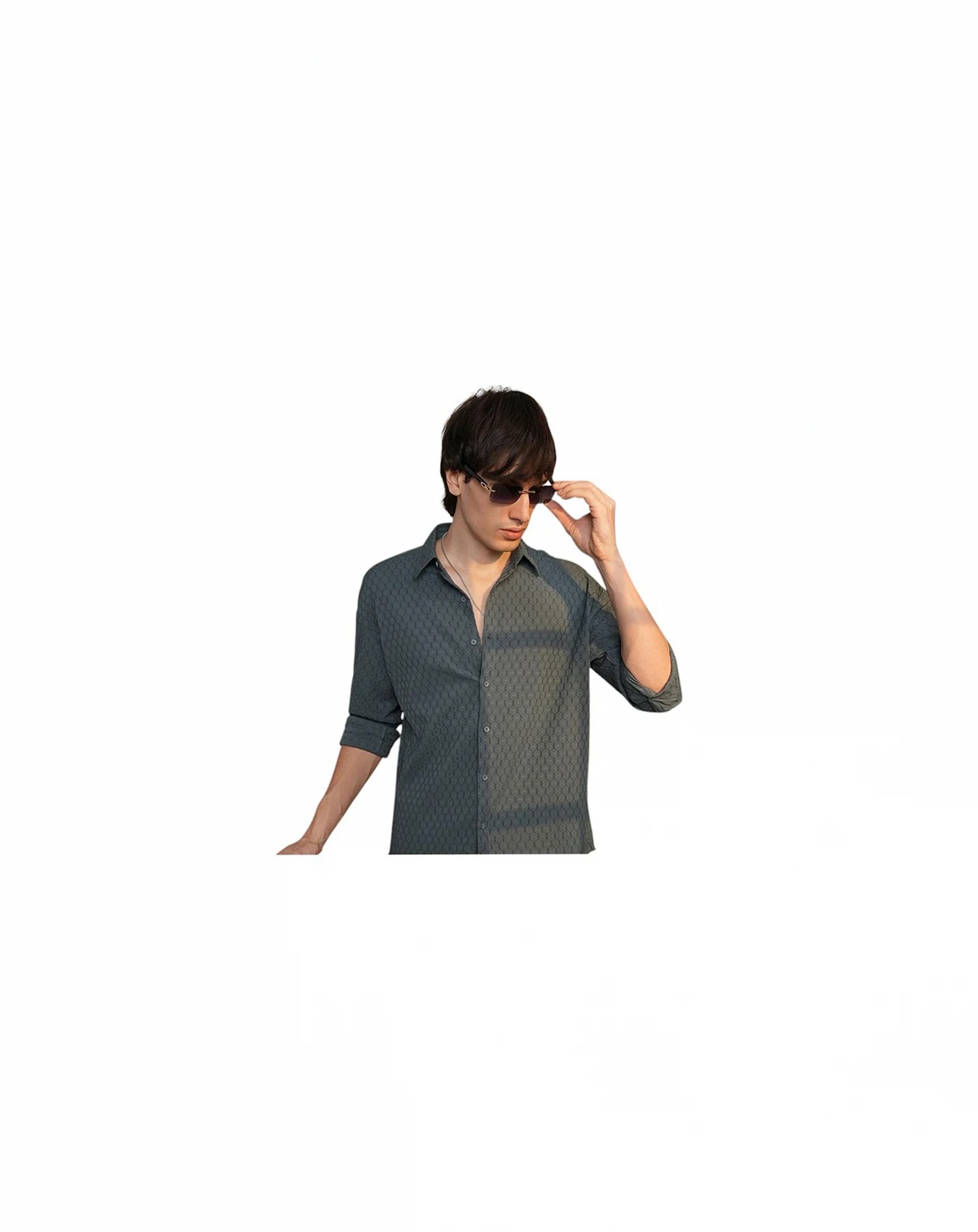 Men's Charcoal Grey Honeycomb-Textured Oversized Shirt