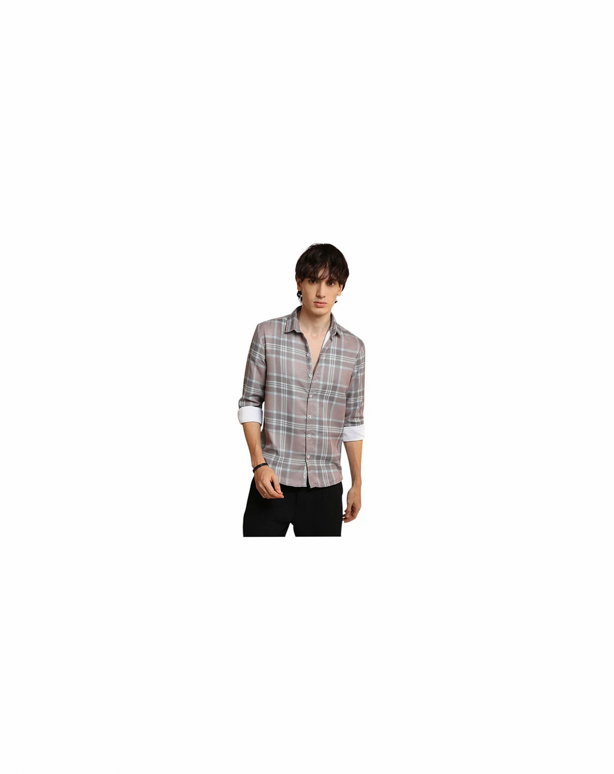 Men's Nude Pink & Cloud Grey Tartan Plaid Shirt