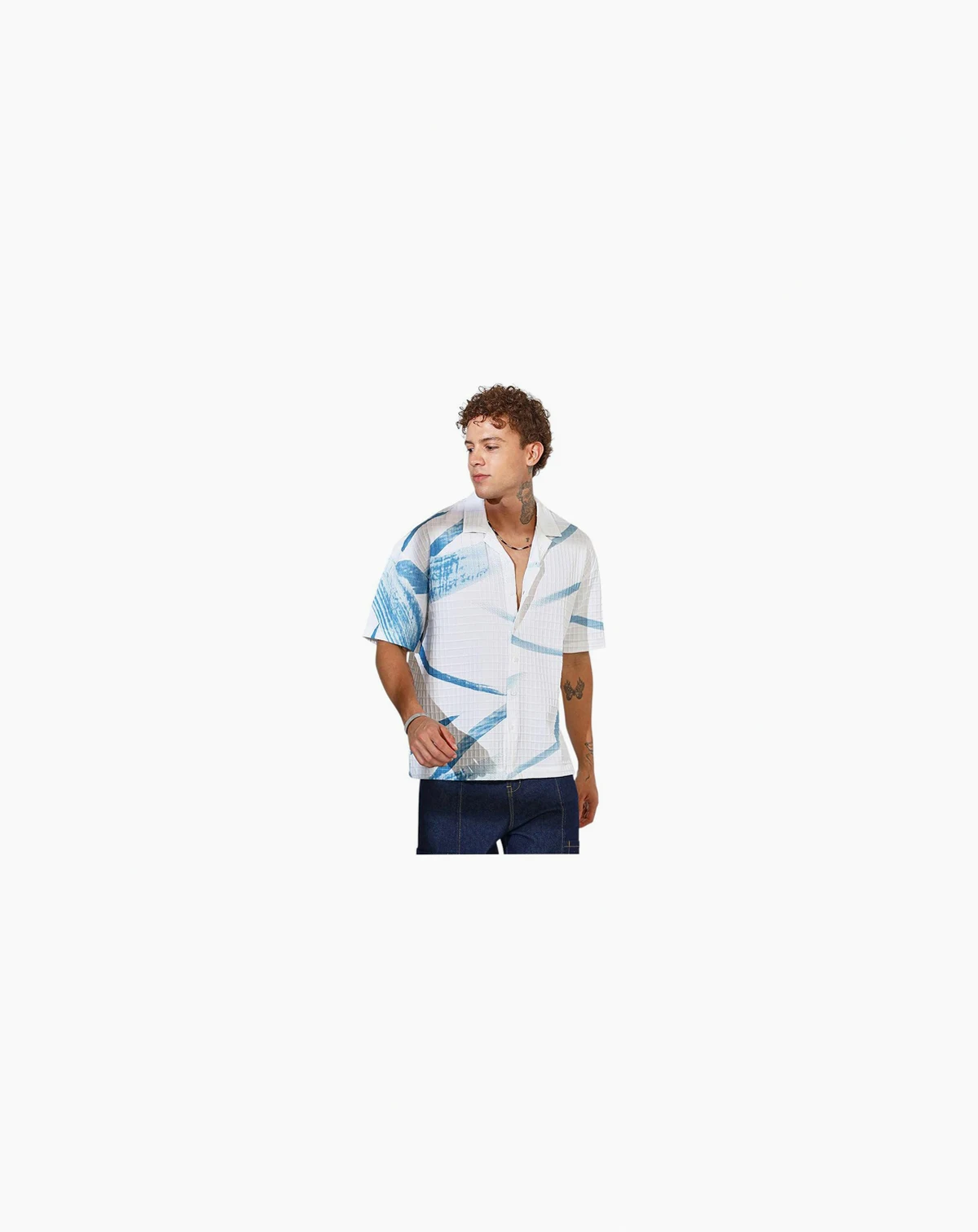 Men's Sky Blue & Chalk White Stroked Waffle Oversized Shirt