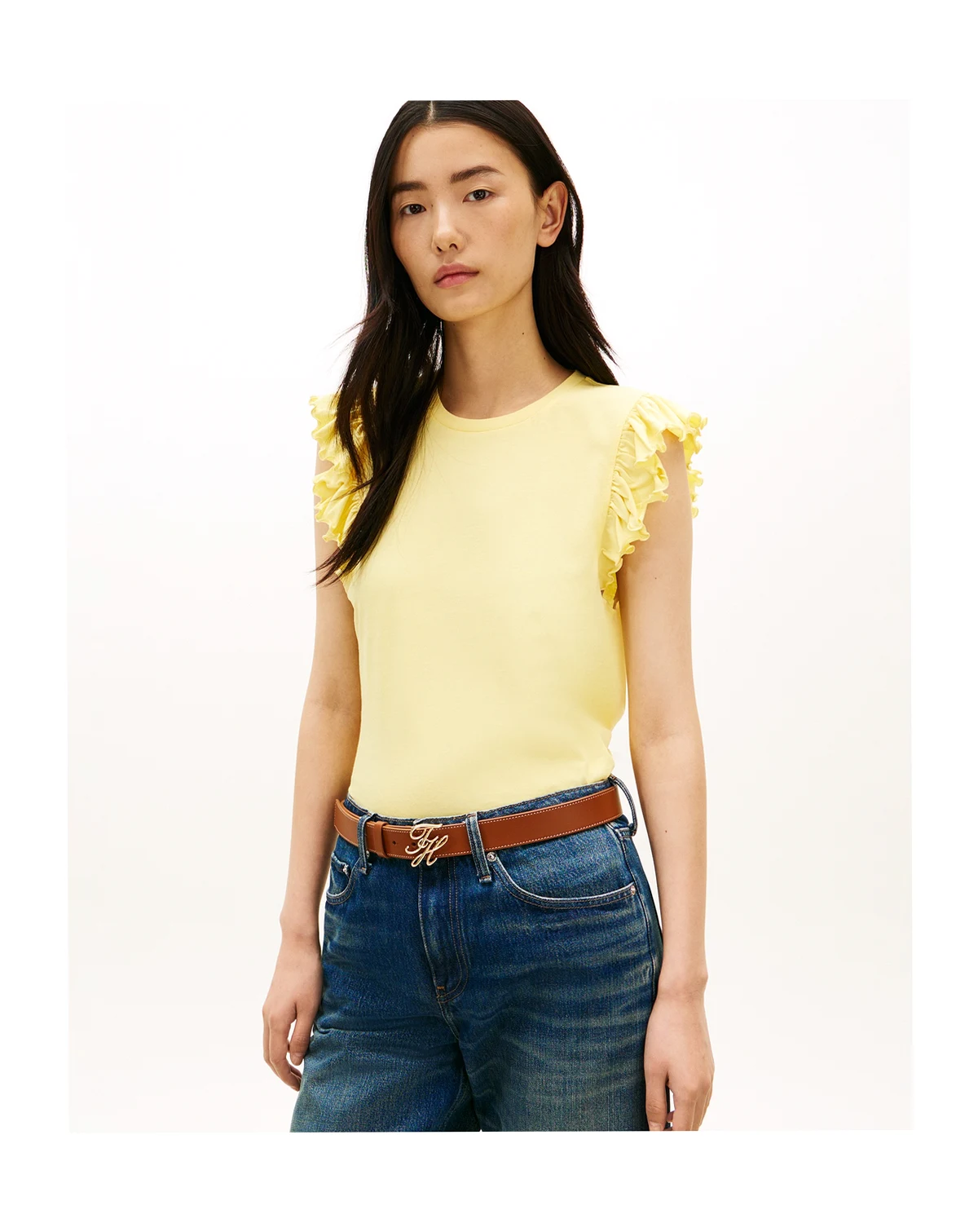 Women's Frill-Sleeve Crew Neck Top