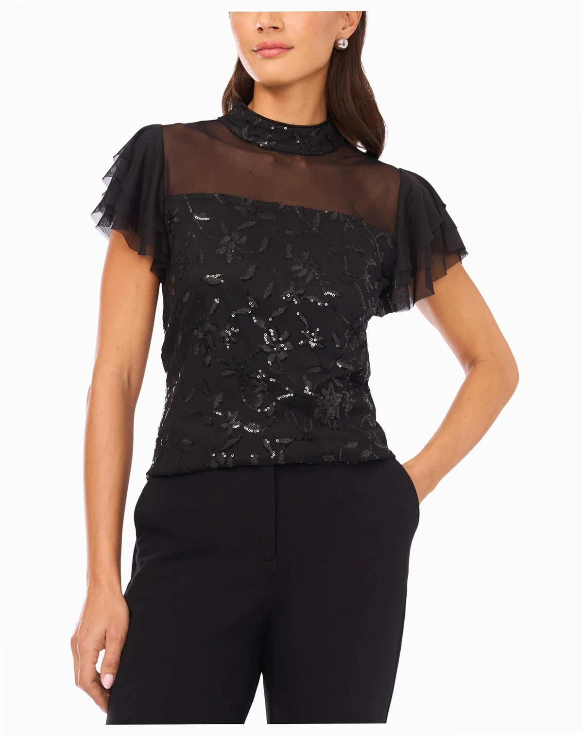 Women's Embellished Detail Mock Neck Top