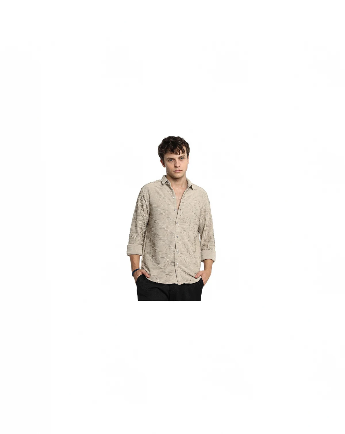 Men's Cloud Grey Self-Design Wave Shirt