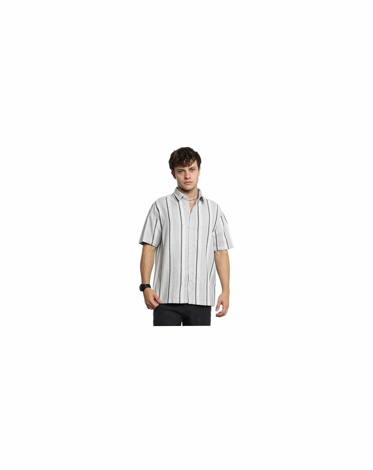 Men's Ash Grey Unbalanced Striped Shirt