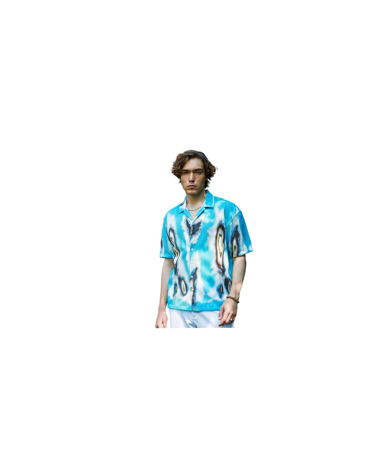 Men's Sky Blue Topography Mesh Oversized Shirt